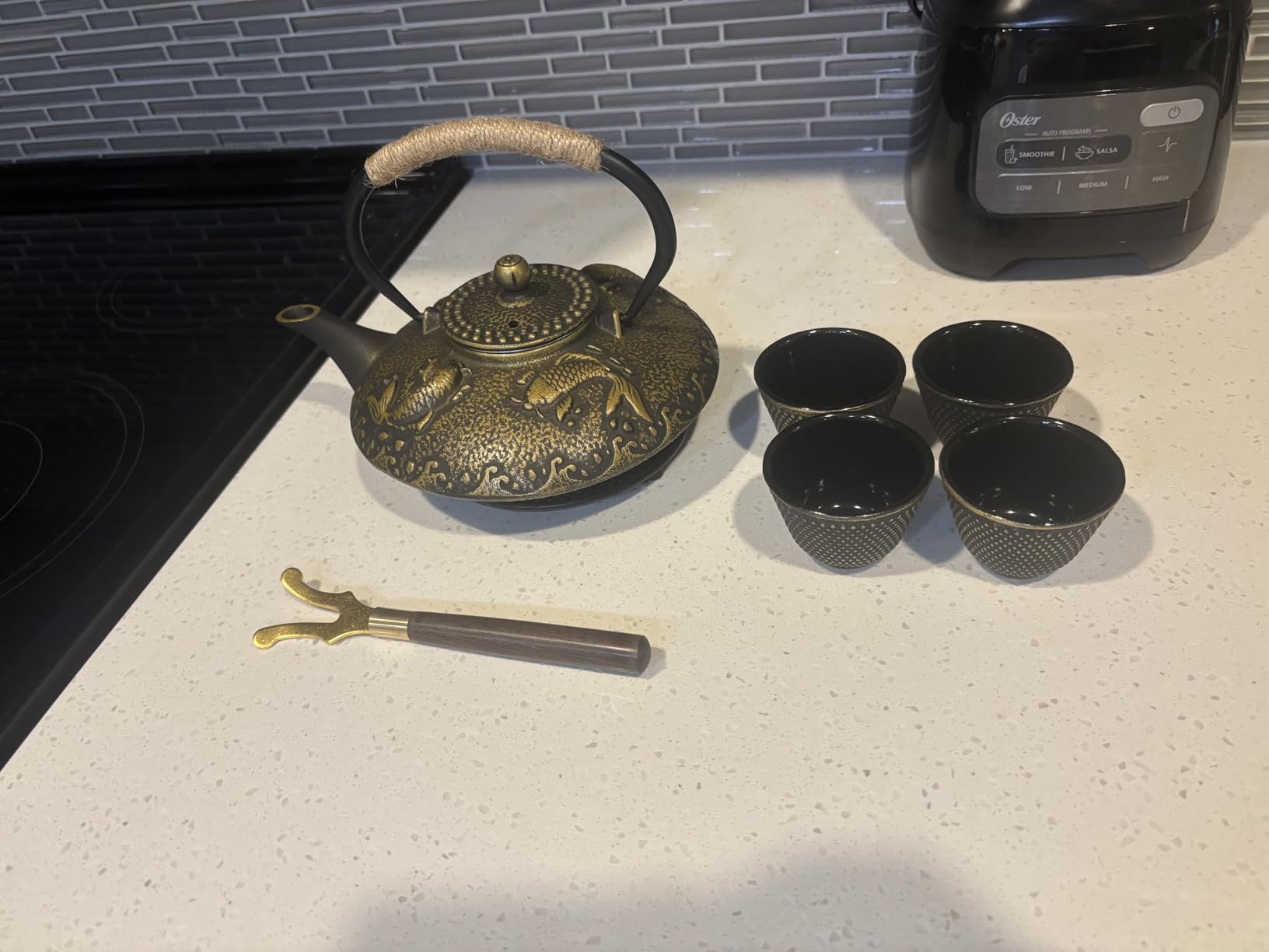 Ufine Koi Fish Cast Iron Teapot Set Stove Top 26 oz Tea Kettle with 4 Cups | Enamel Coated with Stainless Steel Infuser and Trivet, Japanese Style Tetsubin Tea Gift Set customer photo 1