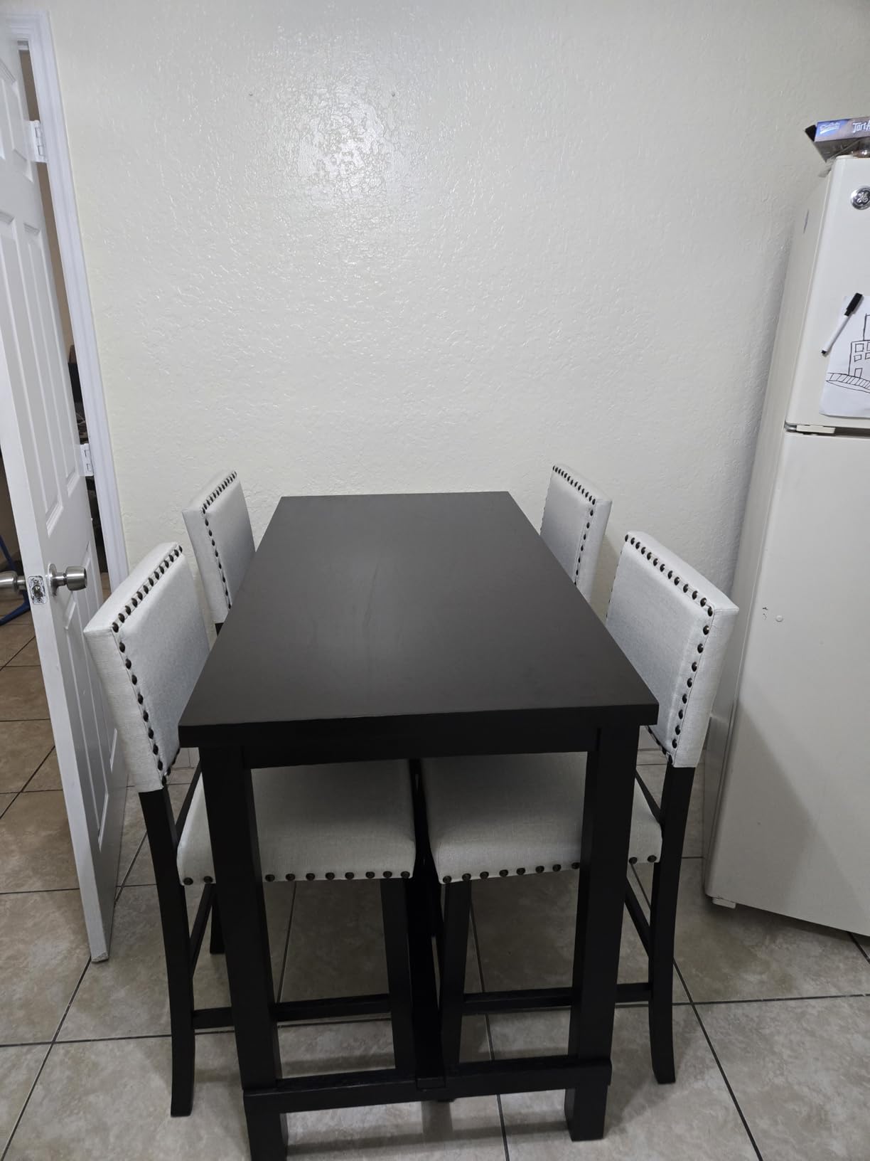 Merax 5 Piece Dining Table Set for 4, Counter Height Kitchen Table Set with Rectangle Table and 4 Cushioned Chairs customer photo 2