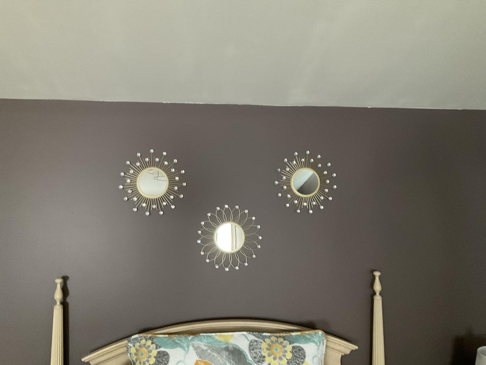 3 Pack Metal Mirrors for Wall Sunburst Wall Mirrors Home Décor Decorative Hanging Wall Art for Living Room Bedroom Entryway (Gold, Flower+Sunburst) customer photo 1