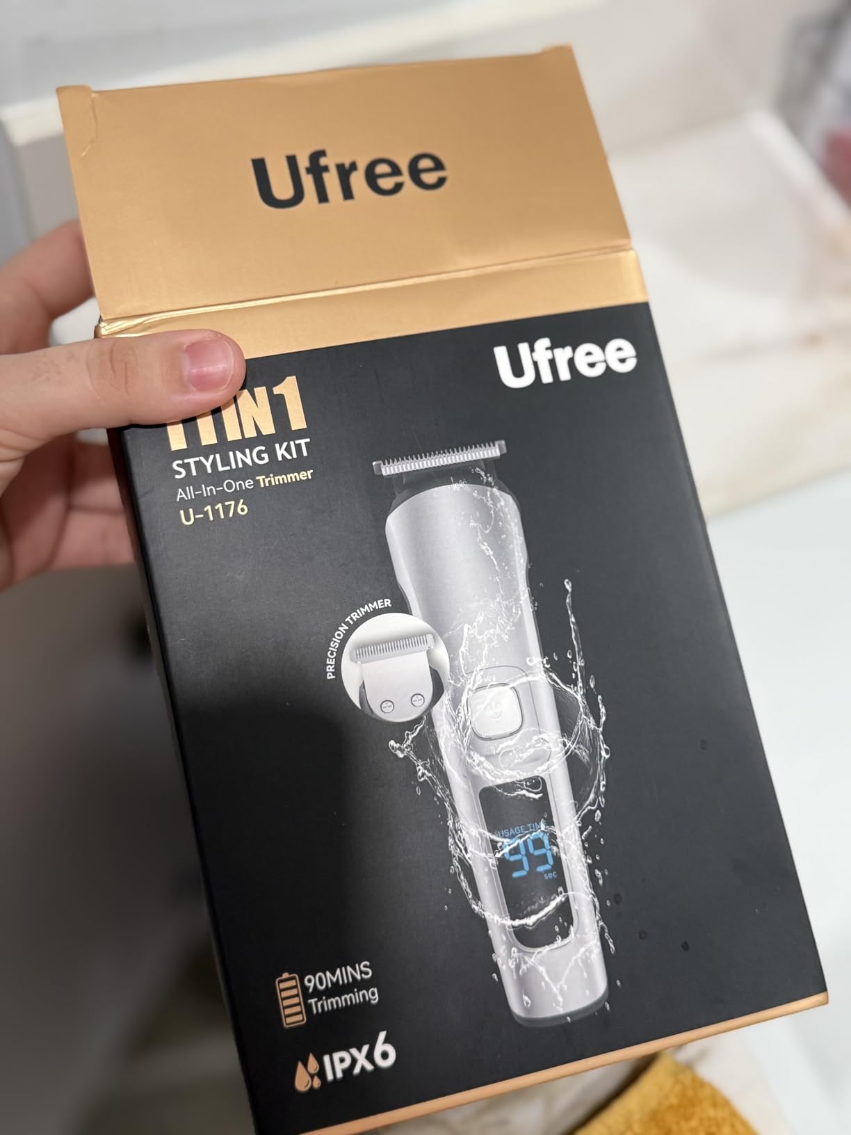 Ufree Beard Trimmer for Men, Waterproof Electric Razor, Grooming Kit | Stainless steel blades, six interchangeable heads, wet and dry use, USB rechargeable, for face body nose ear trimming, silver customer photo 2