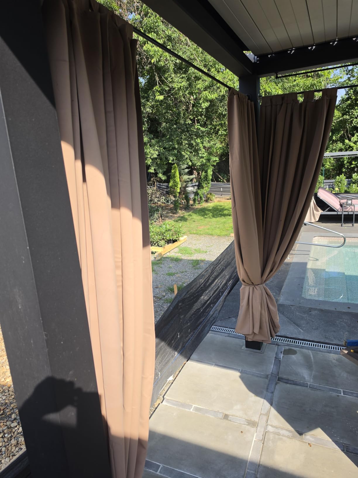 RYB HOME 2 Panels Outdoor Curtains for Patio Waterproof Block Sunlight | Sticky Top Thermal Insulated Privacy Assured Thick Outside Curtains for Deck Balcony Pool Porch Gazebo, W52 x L84, Beige customer photo 1