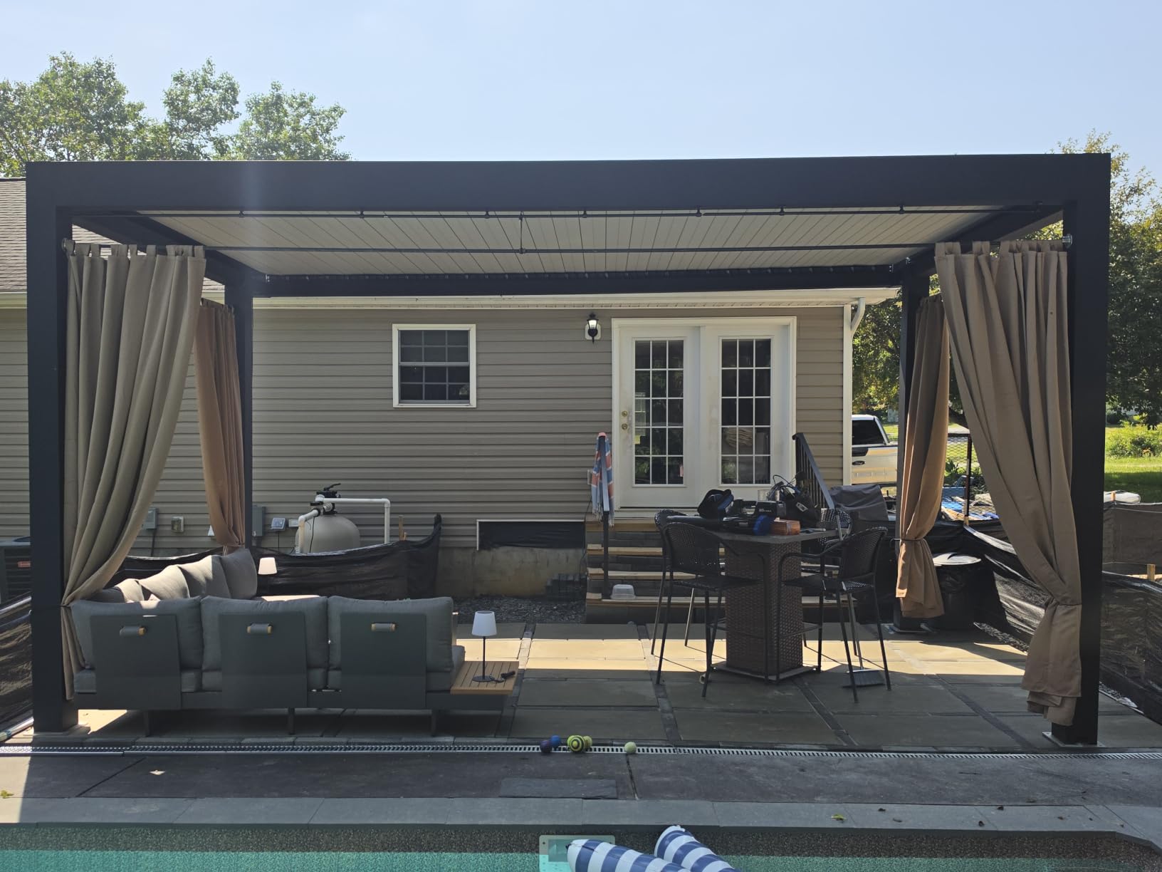 RYB HOME 2 Panels Outdoor Curtains for Patio Waterproof Block Sunlight | Sticky Top Thermal Insulated Privacy Assured Thick Outside Curtains for Deck Balcony Pool Porch Gazebo, W52 x L84, Beige customer photo 2
