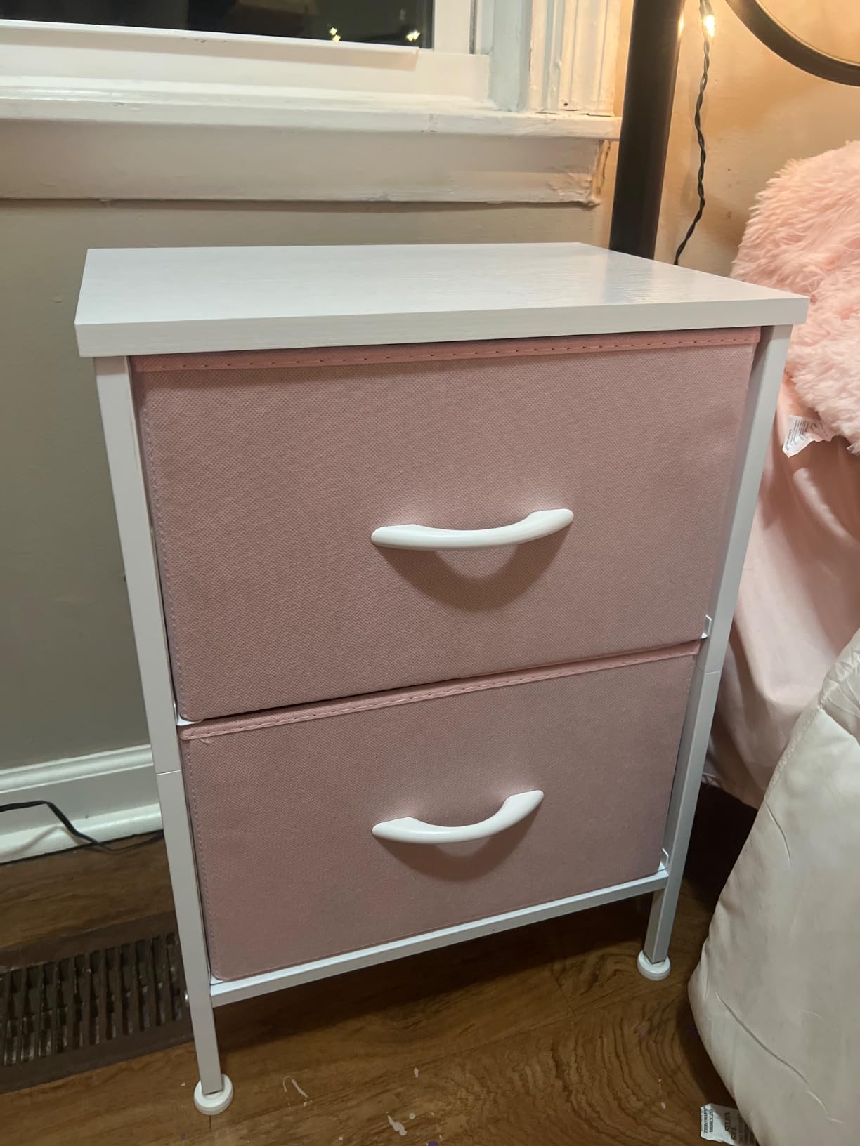 Sorbus 2-Drawer Kids Nightstand for Bedroom (Pink) | Night stand with fabric drawers, carry handles, wood top and steel frame; end-table chest for homes and college dorms customer photo 2