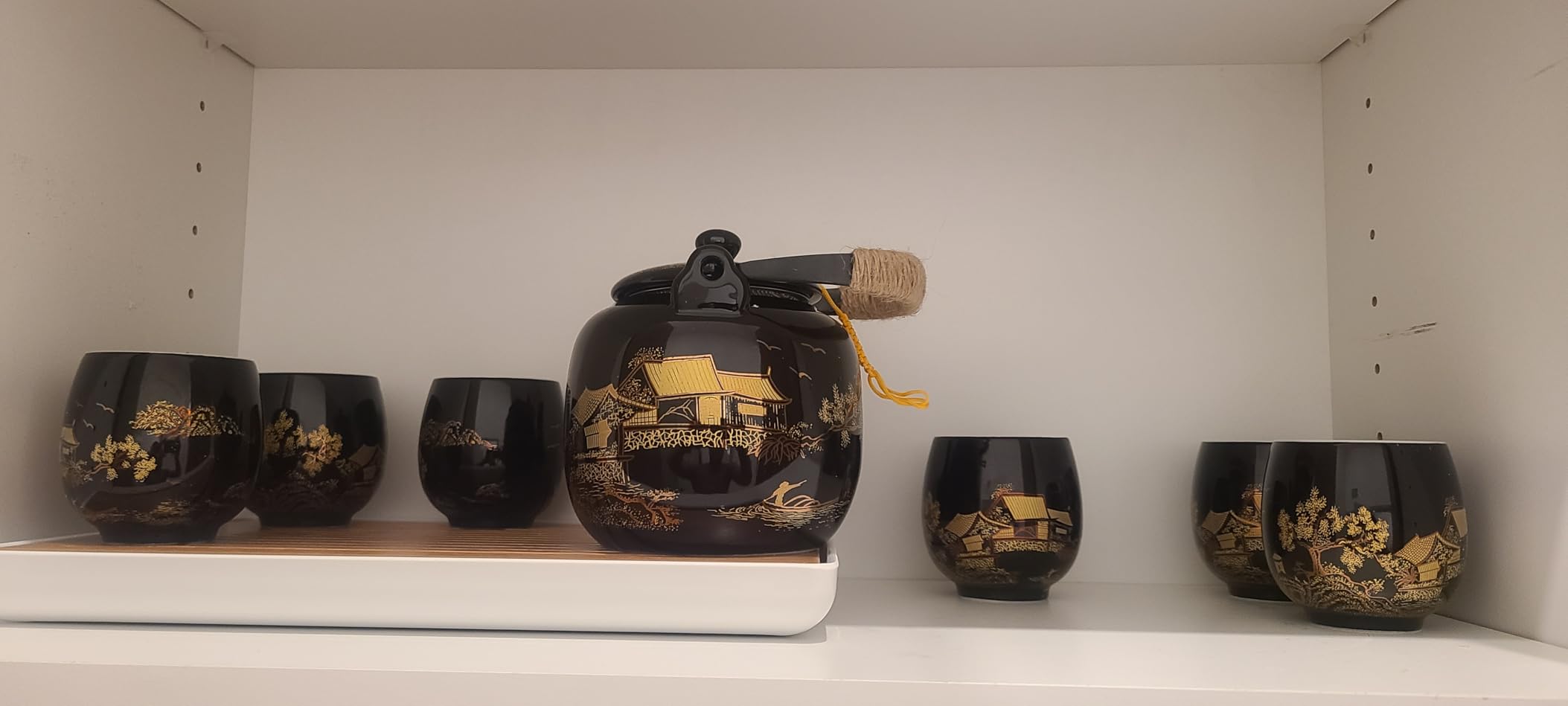 Dujust Japanese Tea Set, Black Porcelain Tea Set with 1 Teapot Set, 6 Tea Cups, 1 Tea Tray, 1 Stainless Infuser, Beautiful Asian Tea Sets for Adults, Tea Lover/Women/Men (Countryside in Golden) customer photo 2