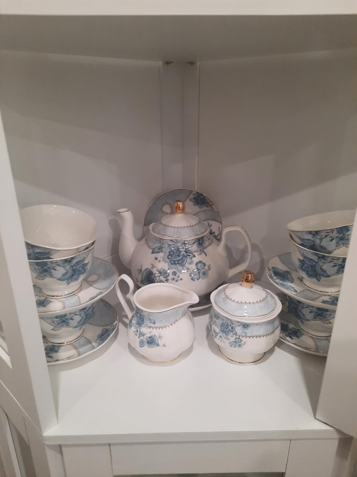 fanquare Vintage Porcelain Tea Set for Women Tea Party, Cup and Saucer Set for 6, Wedding Floral Teapot Set for Adults, Pink Rose customer photo 2
