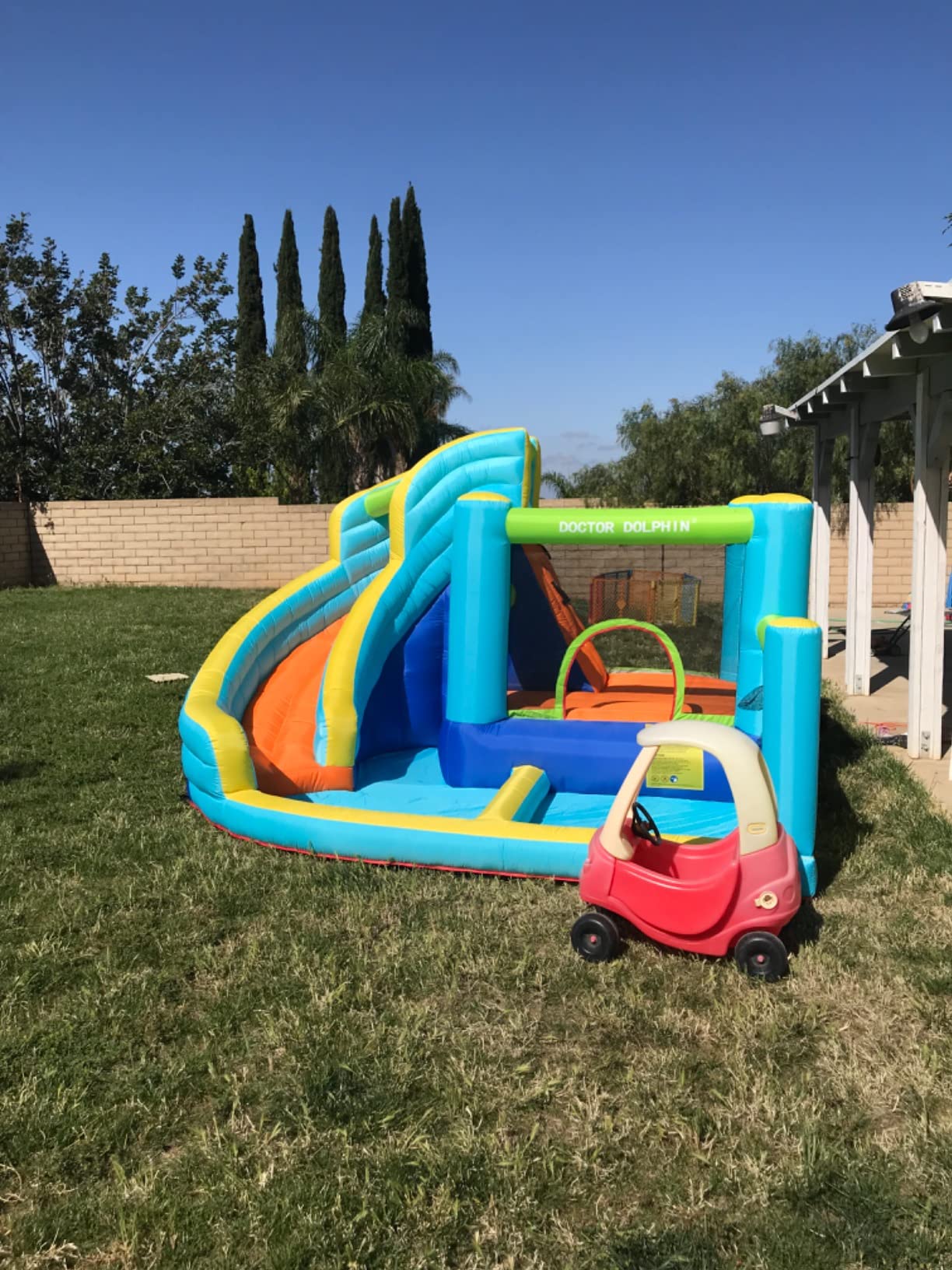 FBSPORT Inflatable Bounce House, Water Slide Park Slide Bouncer with Ball Shooting, Climbing Wall, Jumping and Splash Pool, Kids Bouncy Castle with 450W Air Blower for Outdoor Backyard customer photo 1