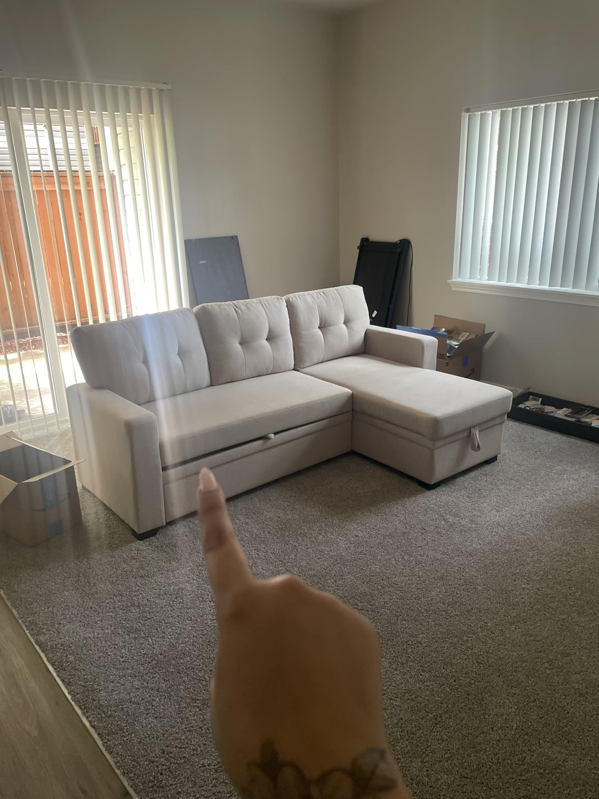 Devion Furniture L-Shaped Polyester Fabric Reversible, Easy Convertible Pull-Out Sleeper Sectional Sofa/Storage Chaise with Tufted Back Cushions and Track Arms in Light Gray customer photo 1