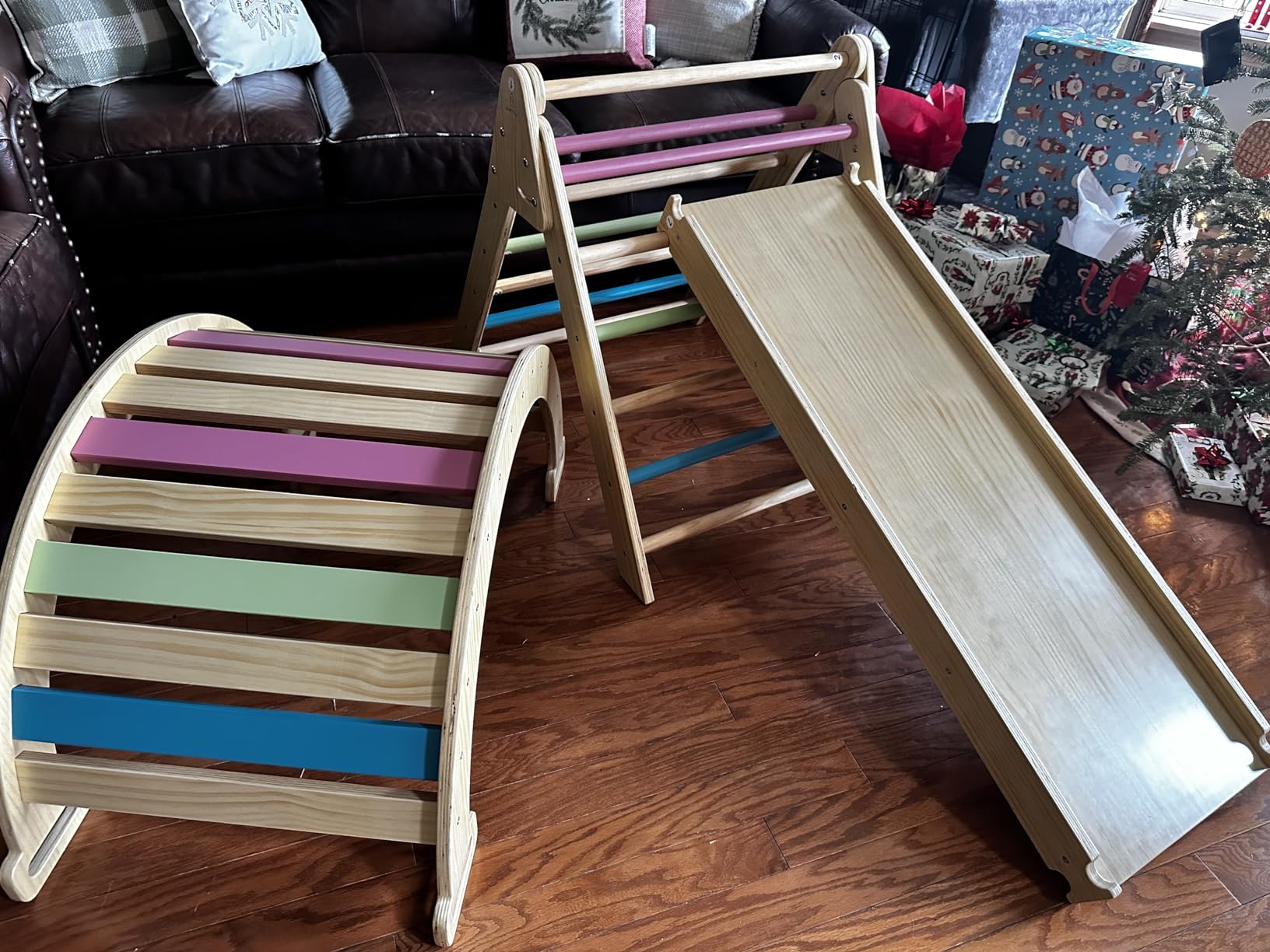 Avenlur 5-in-1 Pikler Triangle Set - Hazel Montessori Indoor Jungle Gym - Climbing Triangle, Waldorf Rocker, Toddler Indoor Climbing Toys, & Slide - Wooden Indoor Playground Playset, Ages 2-7 (Natural) customer photo 1
