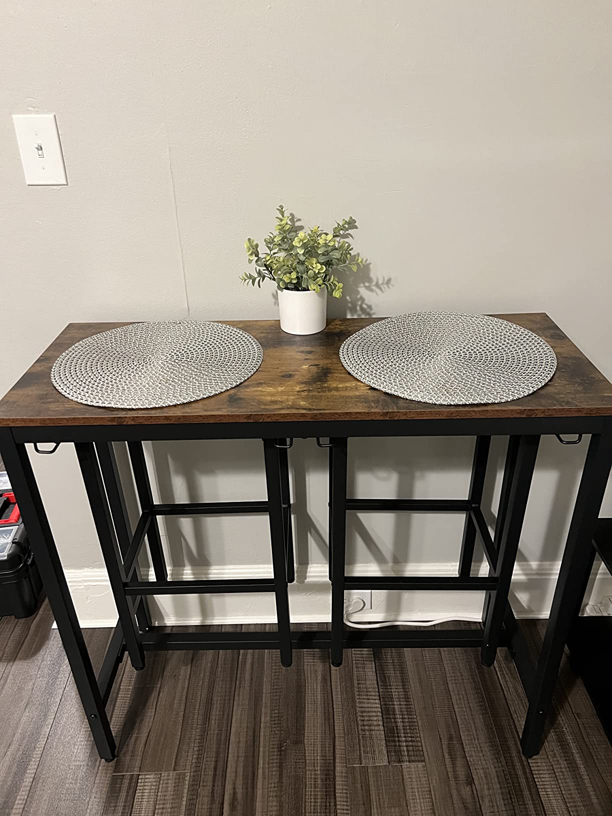HOOBRO Bar Table Set, Pub Tables Bar Height with Stools Set of 2, Bar Chairs Under Counter Height Table for Small Spaces, Industrial Dining Table Sets for Kitchen, Living Room, Parties BF54BT01 customer photo 2