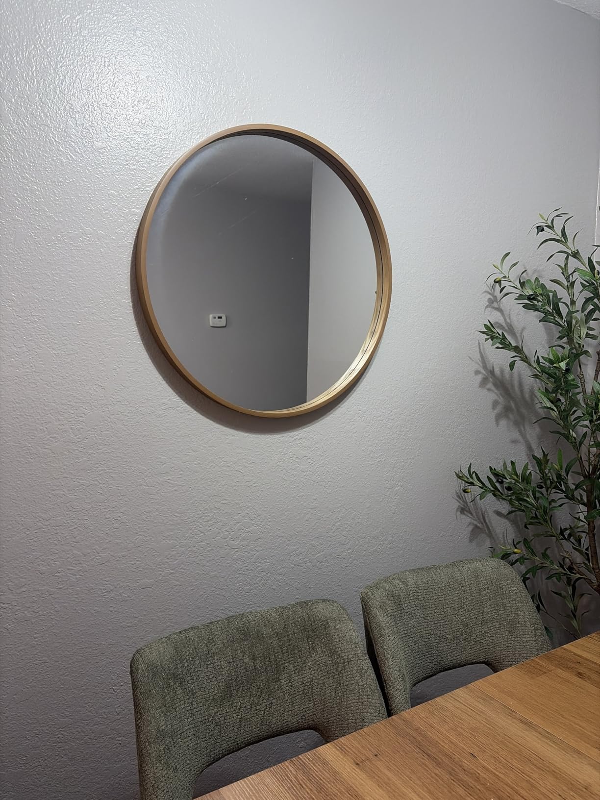 WallBeyond Wood Round Mirror with Wood Frame 24 inch Circle Wall Mirror for Bathroom Round Wall Mirror for Wall Decor, Vanity, Entryway Living Room (Walnut) customer photo 1
