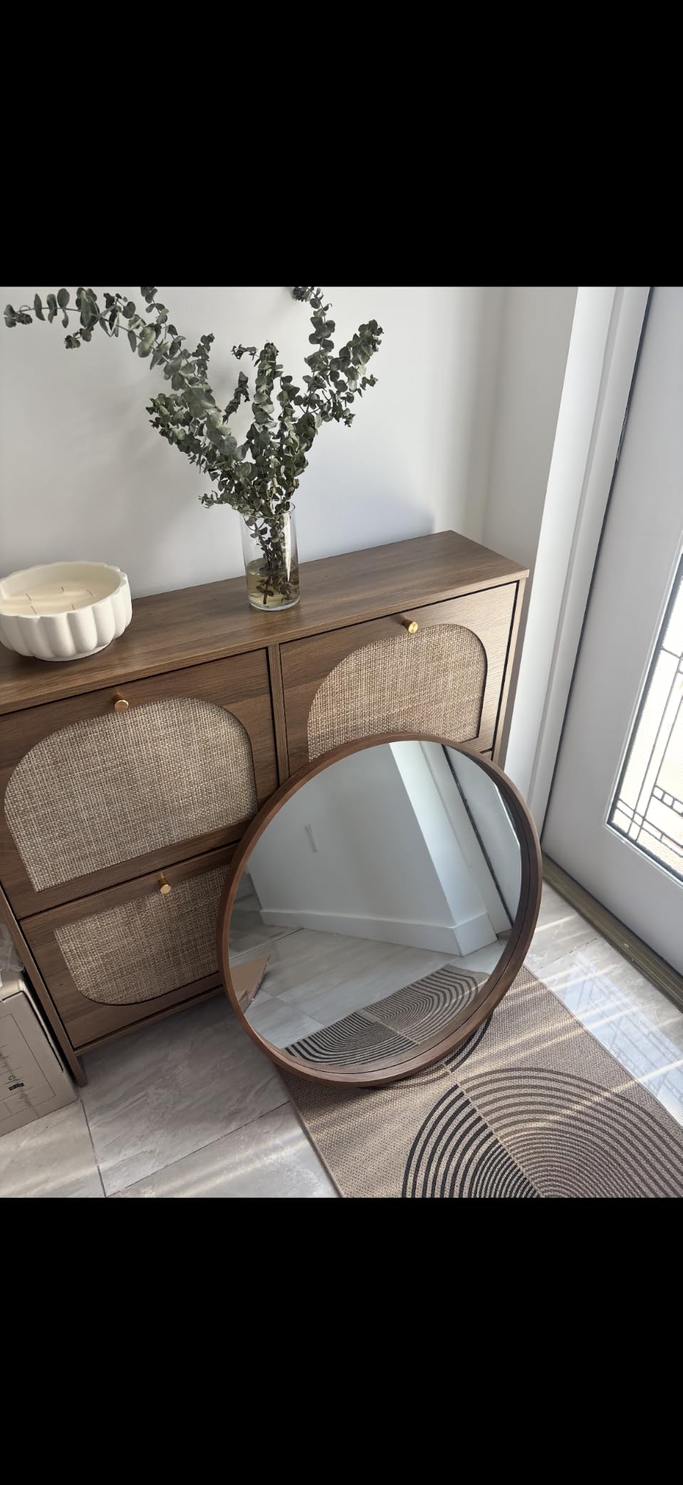 WallBeyond Wood Round Mirror with Wood Frame 24 inch Circle Wall Mirror for Bathroom Round Wall Mirror for Wall Decor, Vanity, Entryway Living Room (Walnut) customer photo 2