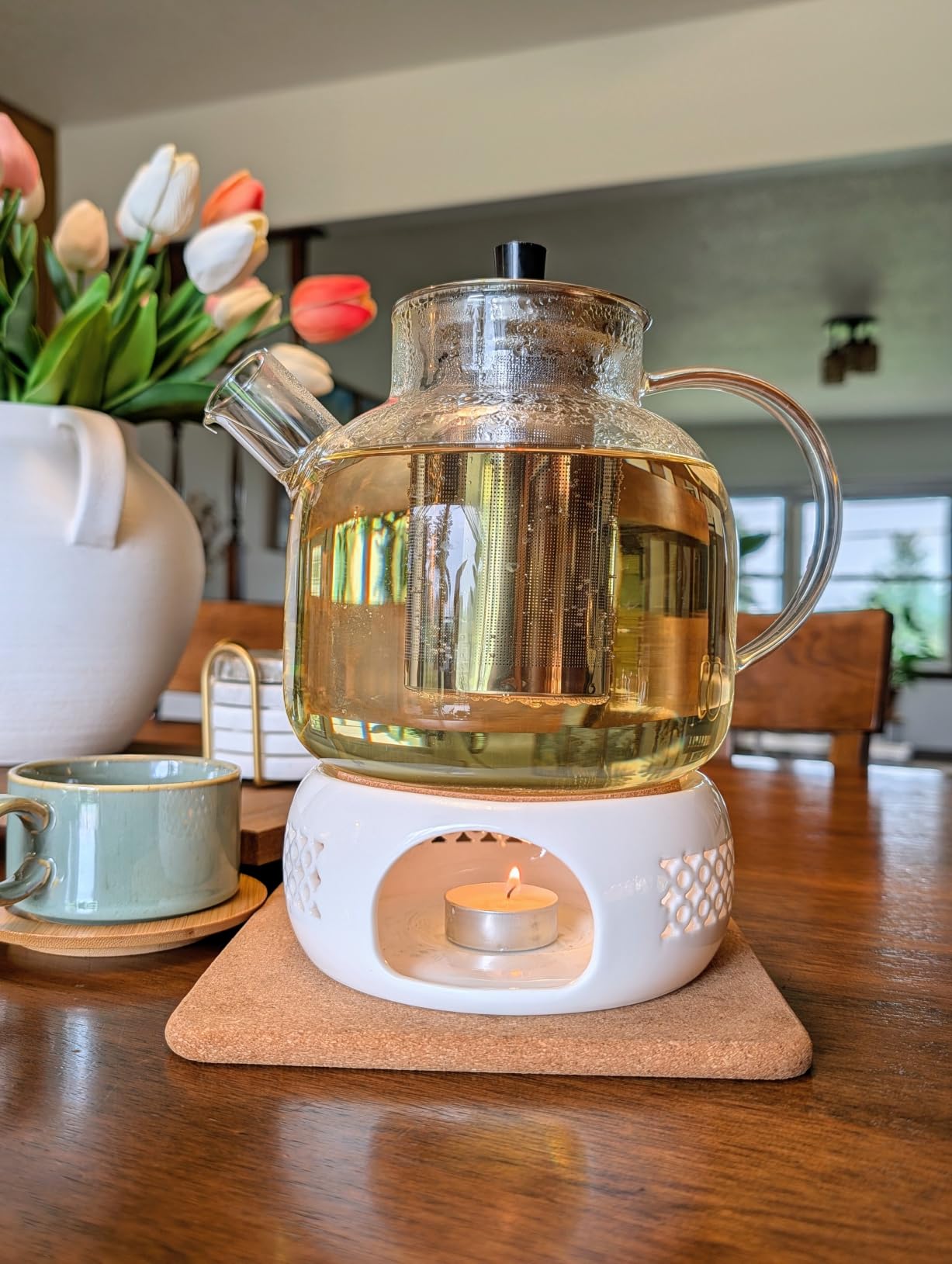 1500ml(50oz) Glass Teapot with Removable Infuser, Ehugos Stovetop Safe Large Tea Pot, Blooming and Loose Leaf Hand Crafted Kettle for Women and Adult with Stainless Infuser customer photo 2