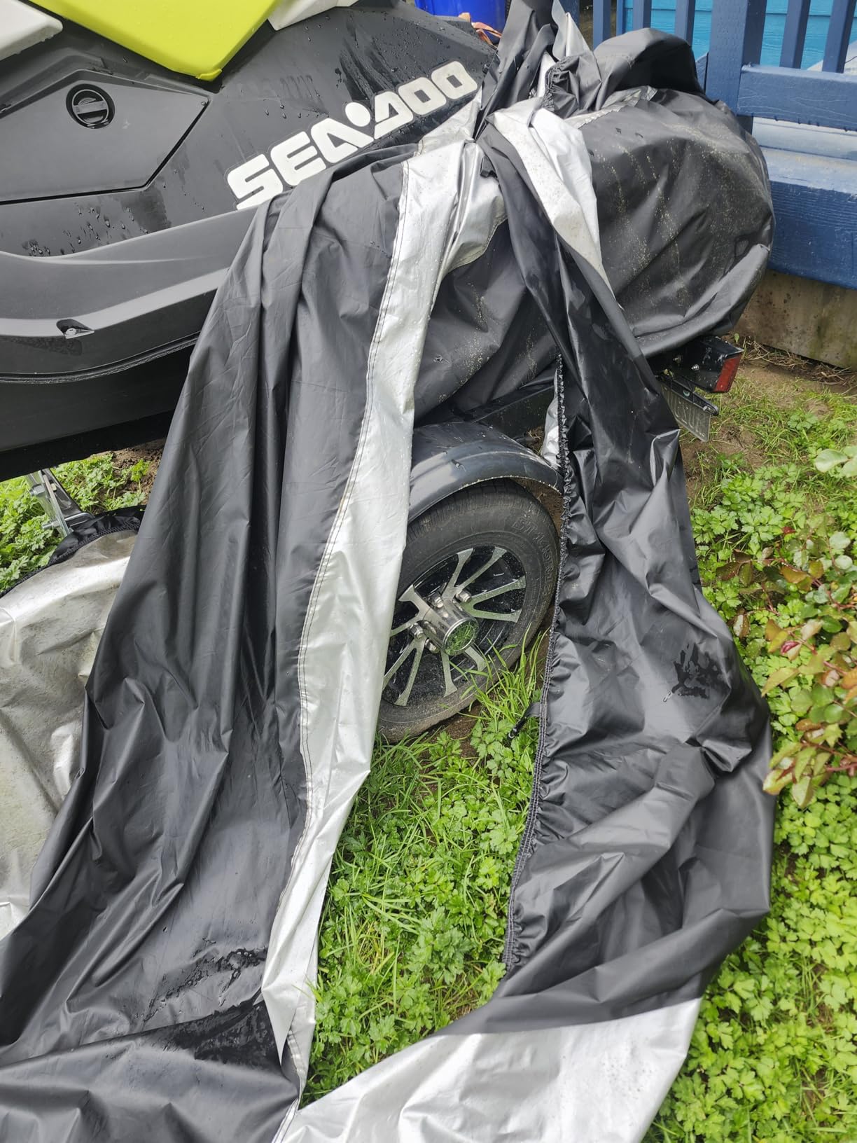 Jet Ski Cover Jetski Cover Compatible with Yamaha Seadoo, Trailerable Jet Ski Covers 2 3 Seater UV Resistant Waterproof Heavy Duty Jetski Covers with 2 Air Vents Suitable for PWC Lengths 115'' to 120