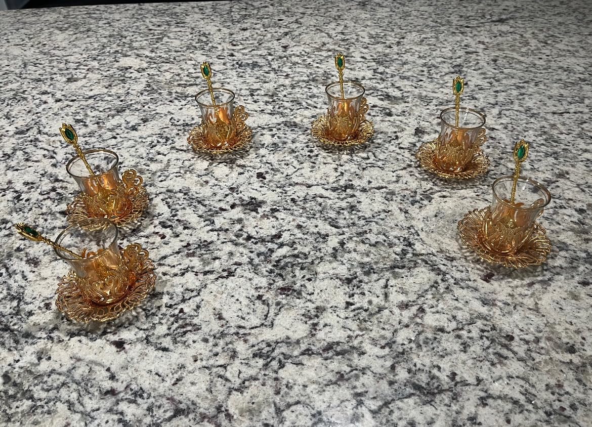Alisveristime Ottoman Turkish Tea Set with 6 Glass Cups, 100ml, Gold customer photo 2