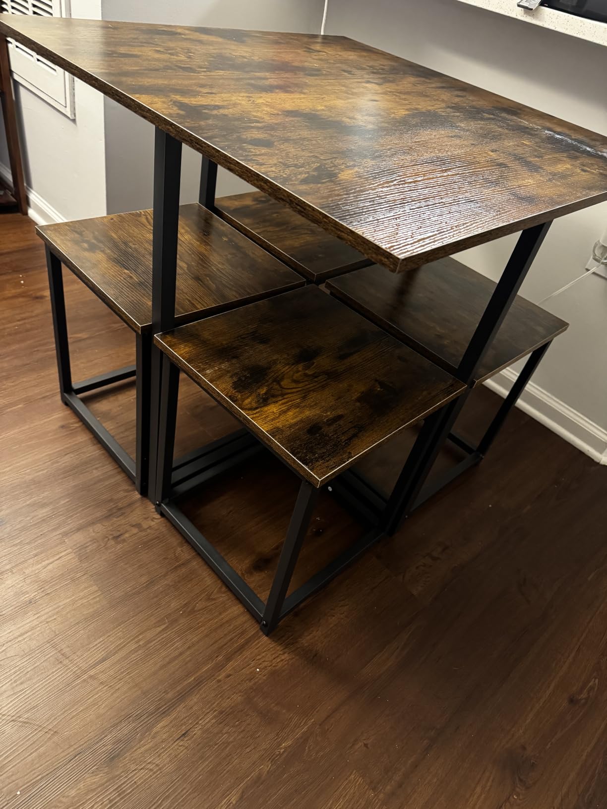 Yaheetech Small Dining Table Set for 4, Space Saving Table and Chairs, Gray, Small Dining Table for 4 with Nesting Stools, 5 Piece Dining Table Set with Iron Frame for Kitchen/Dining Room/Apartment customer photo 2
