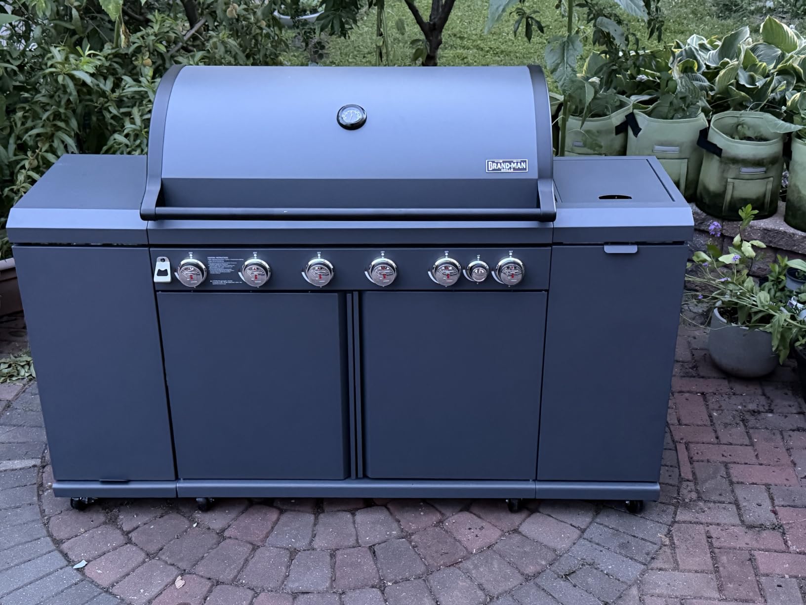 Brand-Man 6-Burner Gas Outdoor Kitchen Grill Island with Side Burner - 72,000 BTU Stainless Steel BBQ Grill Station with Storage Cabinets, Fold-out Prep Table, LPG/NG Convertible, Gray customer photo 1