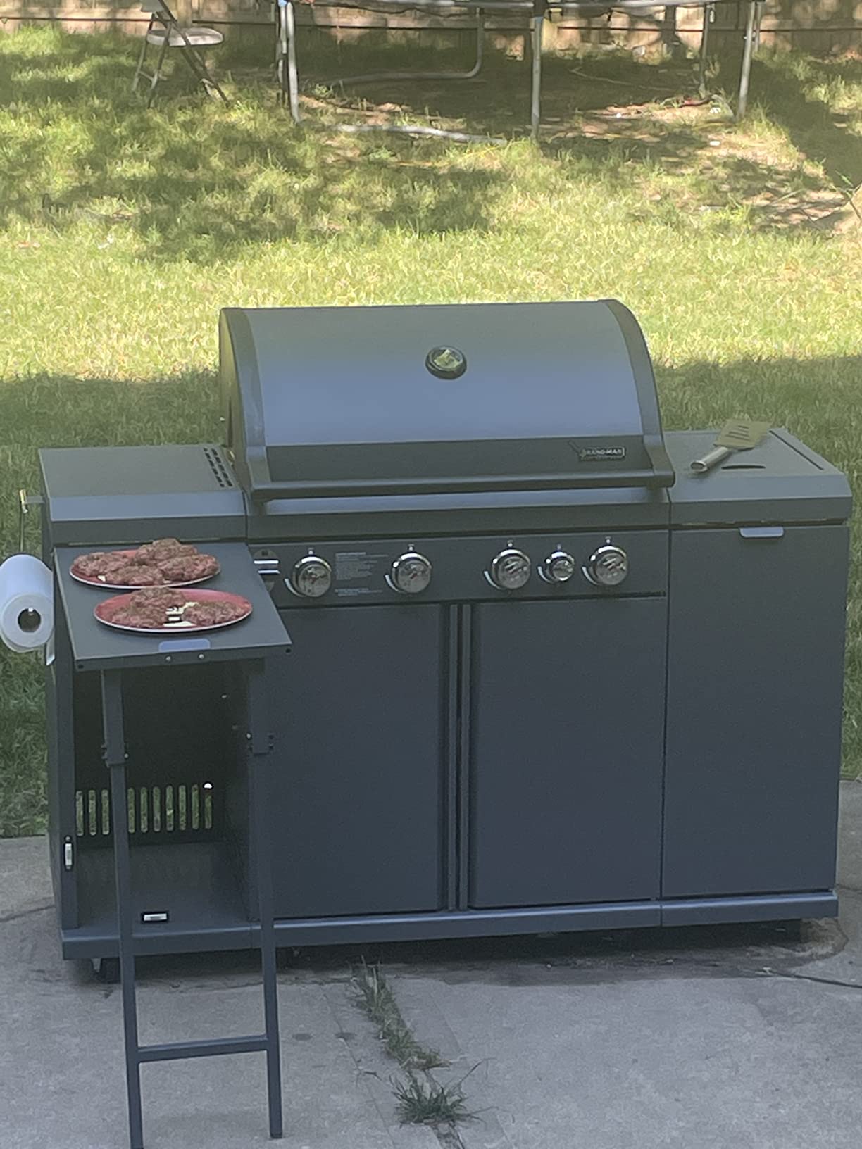 Brand-Man 6-Burner Gas Outdoor Kitchen Grill Island with Side Burner - 72,000 BTU Stainless Steel BBQ Grill Station with Storage Cabinets, Fold-out Prep Table, LPG/NG Convertible, Gray customer photo 2