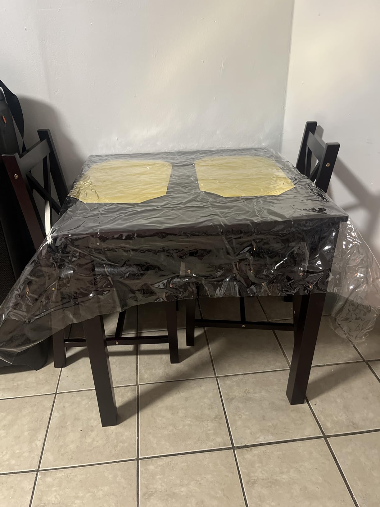 3-Piece Solid Wood Kitchen Table Set for 2 | Pine Dining Table with Upholstered Chairs | Space-Saving Design | Smooth Easy-to-Clean Surface | for Dining Room, Apartment, Restaurant, Dark Brown customer photo 2