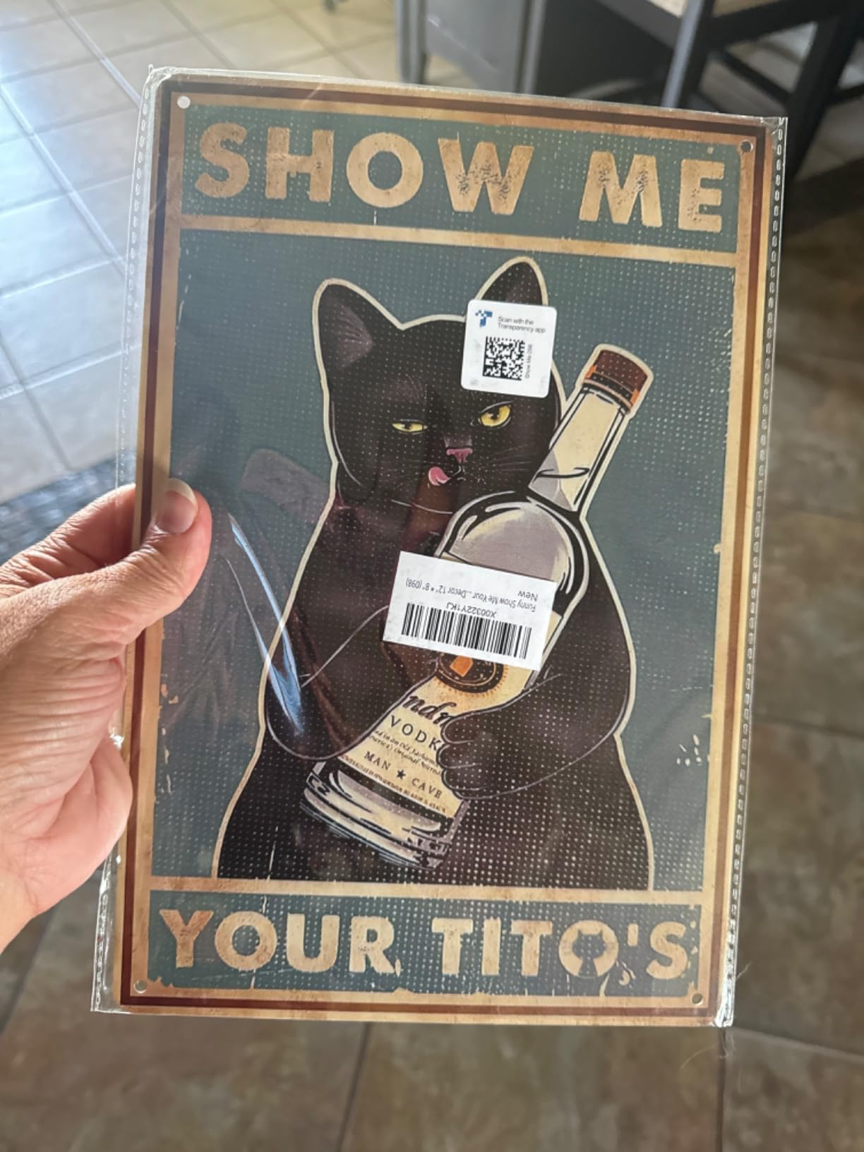 Funny Show Me Your Tito's Black Cat Poster Man Cave Sign Vintage Bar Sign Bar Wall Decor 12