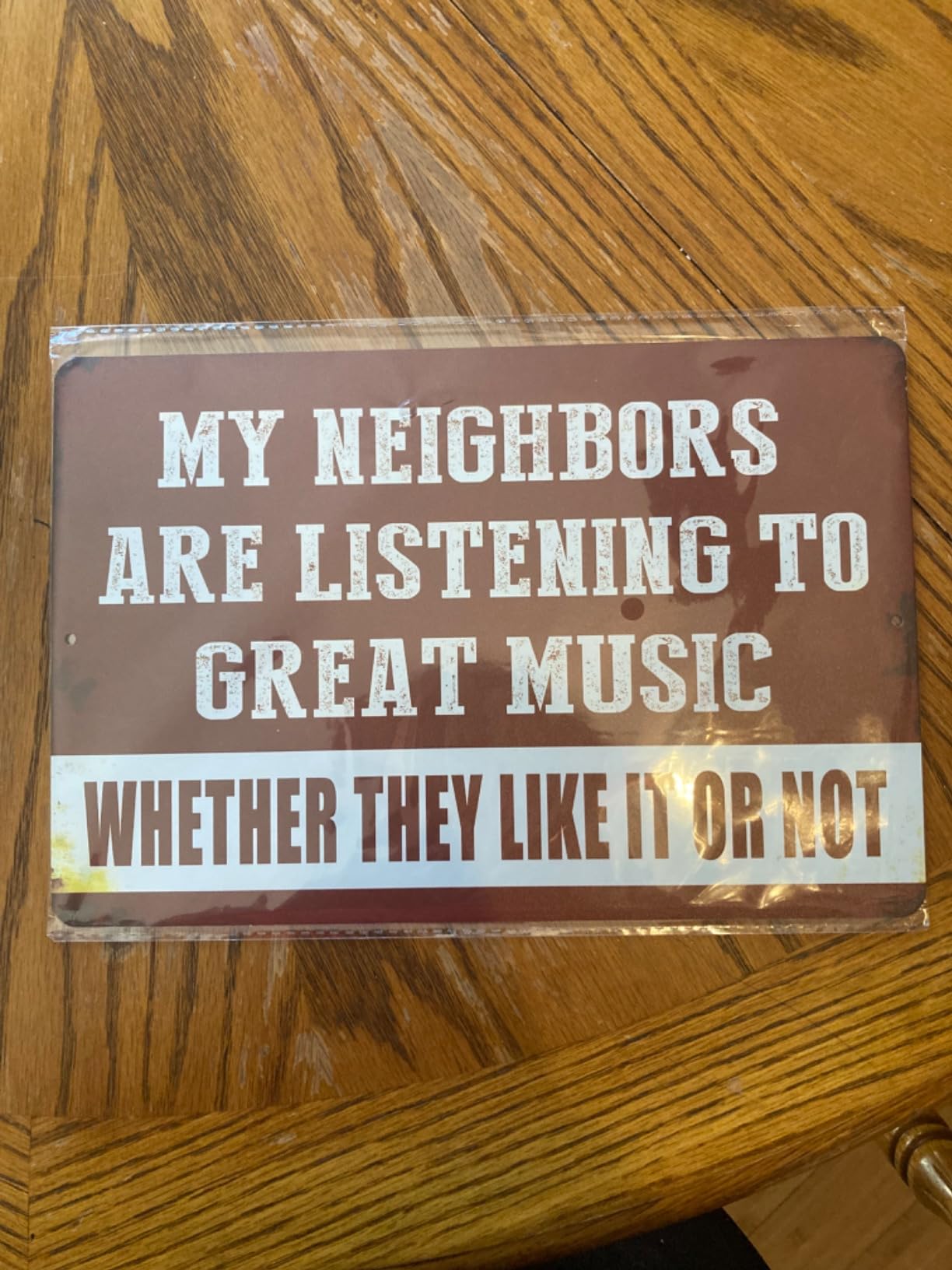 Yniaun Decor Vintage Man Cave Decor Funny Sarcasm Music Metal Tin Signs Garage Bar Patio Wall Decorations Gifts for Men 12 X 8 Inches Outdoor & Indoor - My Neighbors Are Listening to Great Music customer photo 1