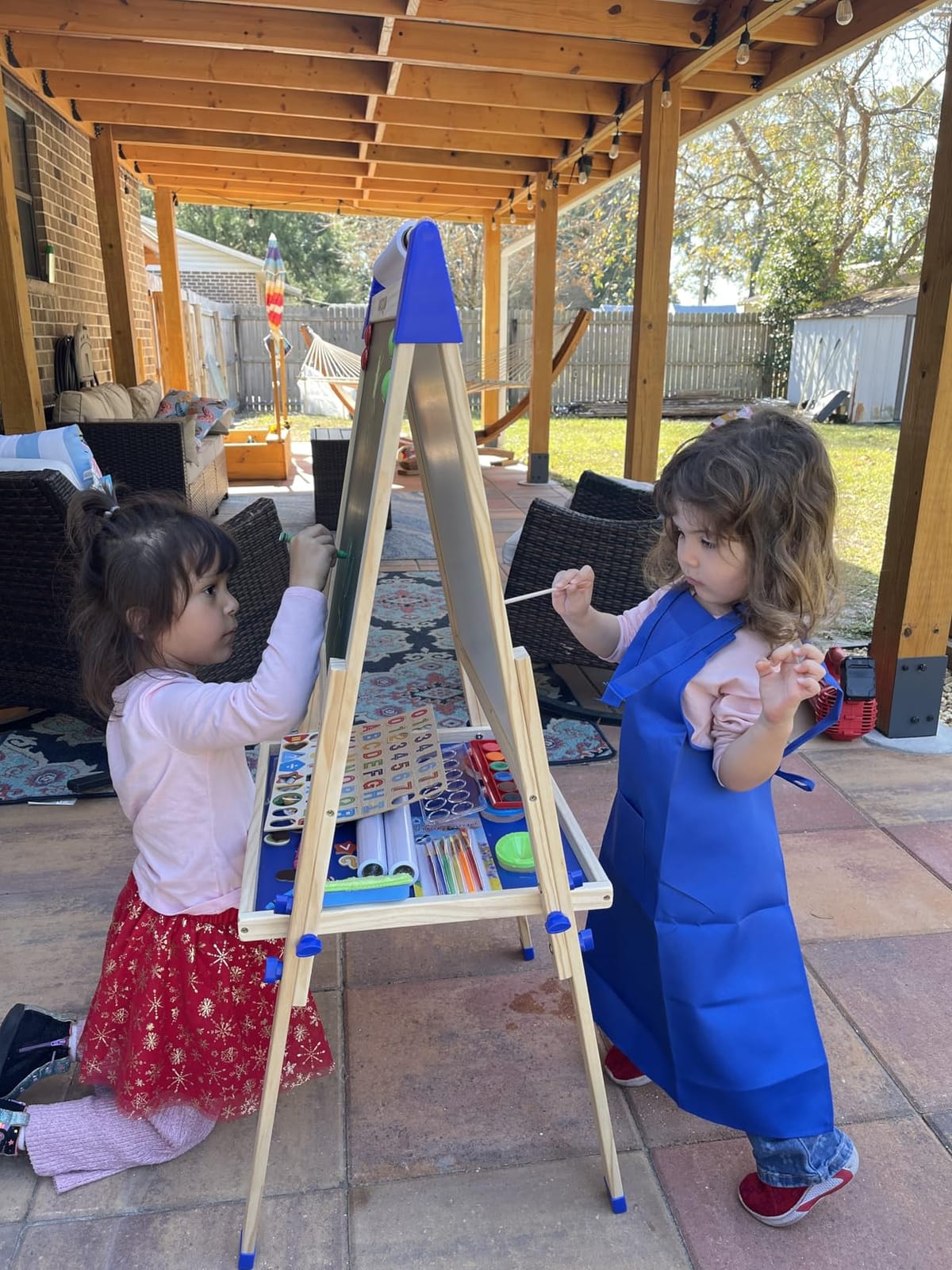 Blue Squid Art Easel for Kids with Paper Roll x 3, Includes 100+ Accessories, Double Sided Adjustable Wooden Painting Easel with Magnetic Chalk Board, White Board for Toddlers Ages 3,4,5,6,7,8,9,10,12 customer photo 1