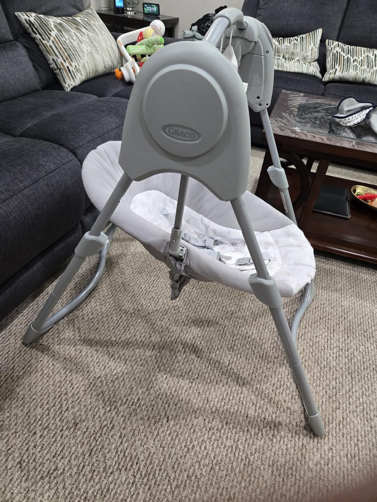 Graco Slim Spaces Compact Baby Swing, Space Saving Portable Bay Swing with Height Adjustable Legs & Soft Toys, Reign customer photo 2