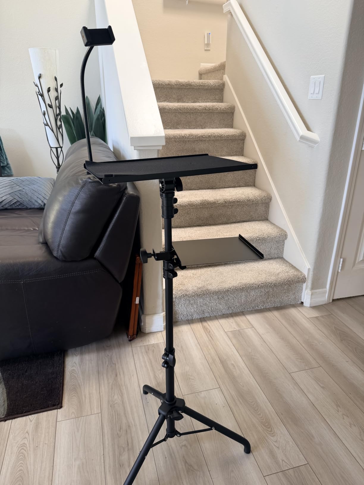 Tossbiss Laptop Tripod on Wheels with 2 Shelves | Portable Projector Floor Stand Adjustable Height 25.9 to 51.8 Inch with Phone Holder, Projector Stand customer photo 1