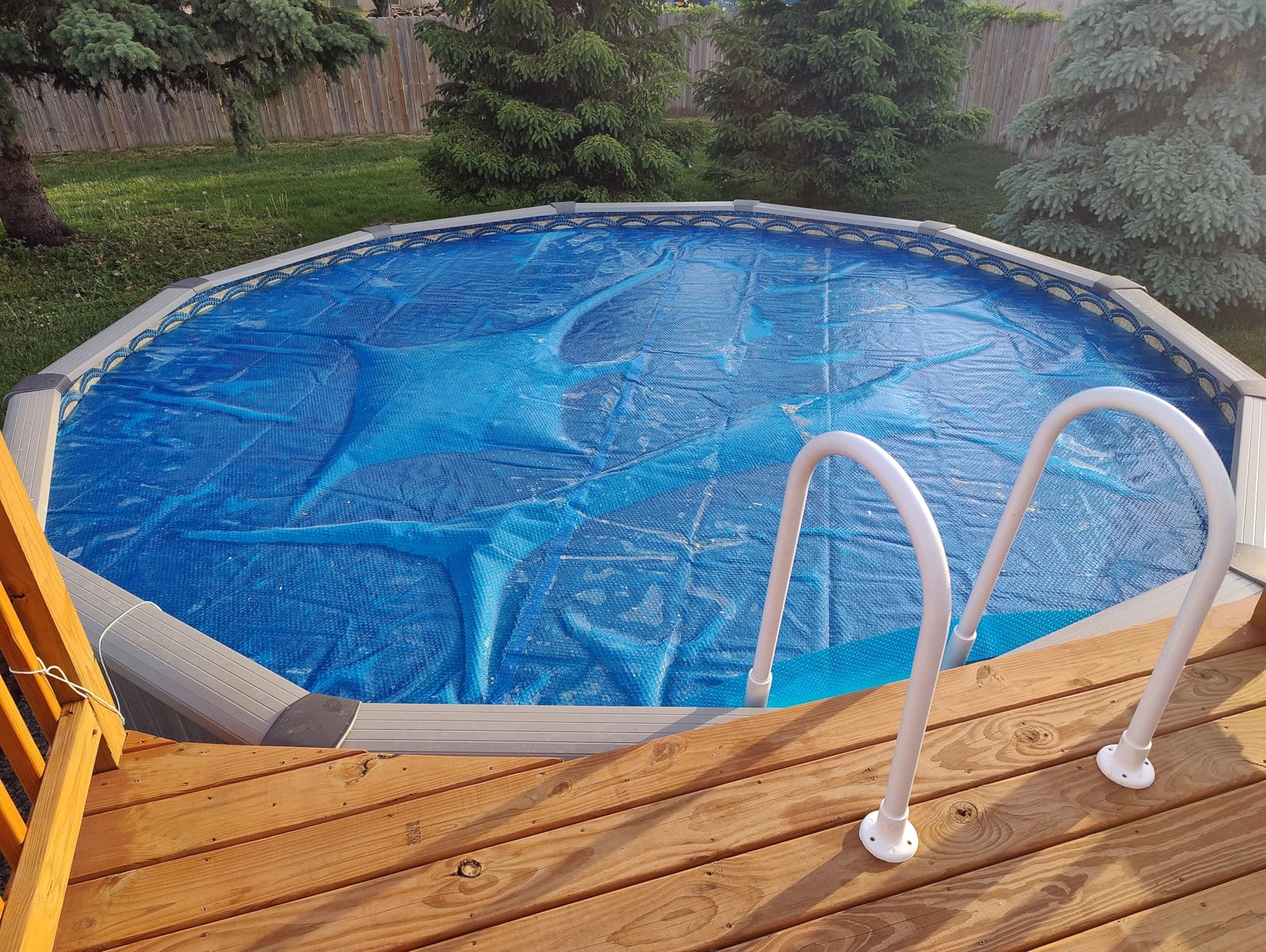 Solar Bubble Pool Cover 8 ft Round for Above Ground Inground Pools | Solar Bubble Hot Tub Spa Thermal Heating Wrap Covers, 12 Mil Heavy-Duty Circle Blue Floating Blanket Mat for Swimming Pools customer photo 2