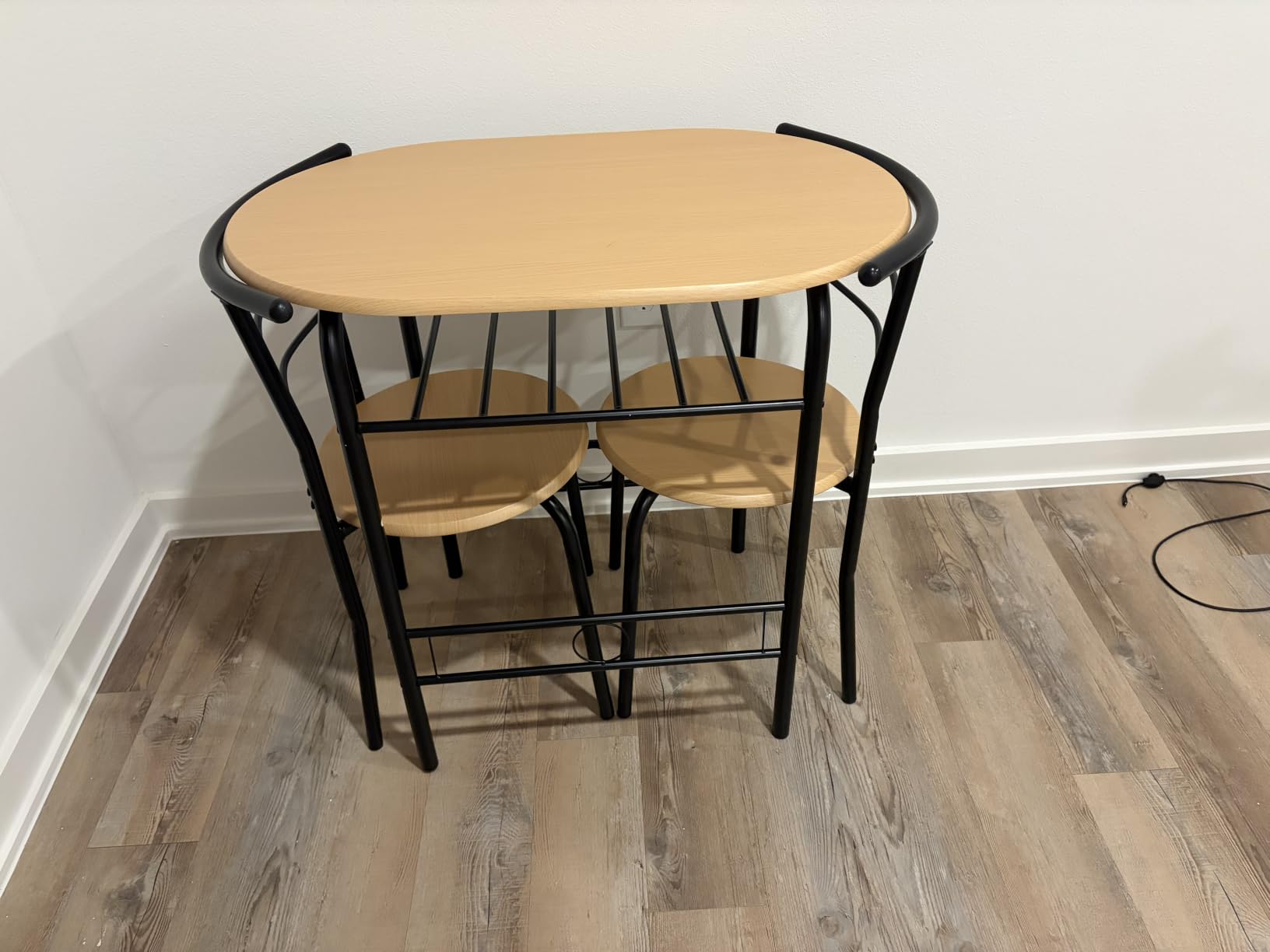 VINGLI 3 Piece Dining Set, Small Kitchen Table Set for 2, Breakfast Table Set, Kitchen Wooden Table and 2 Chairs for Small Space/Dining Room/Apartment, Metal Frame, Wine Rack, White & Light Oak customer photo 1