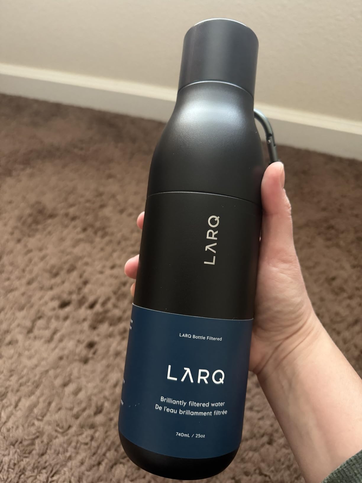 LARQ Bottle Filtered - Insulated Stainless Steel Water Bottle with Filter Straw, Removes Chlorine, PFAS Lead, BPA-Free Leak Proof Flip Top, 24h Cold for Travel Gym Office, 25 oz, Granite White customer photo 2
