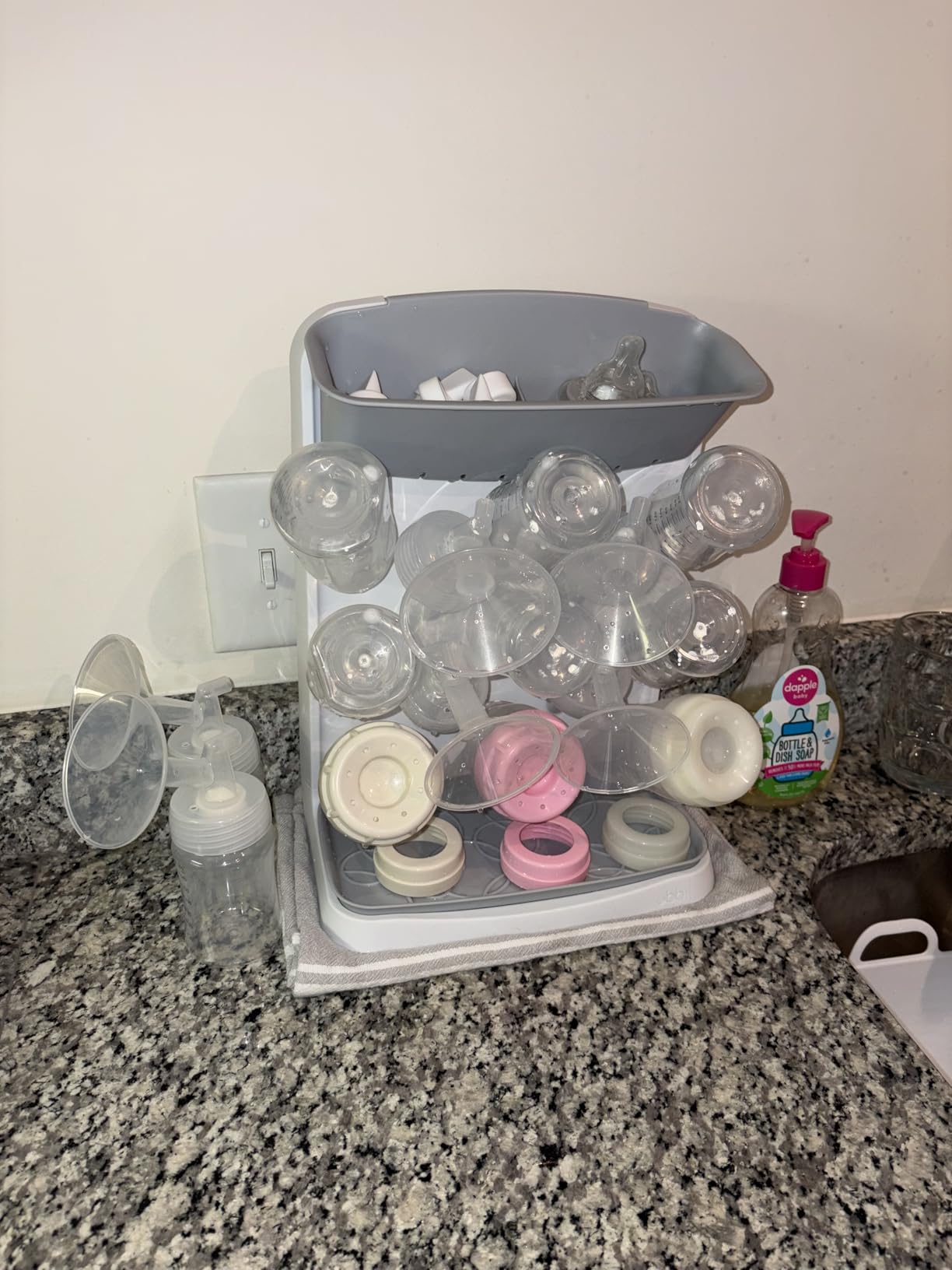Ubbi Vertical Baby Bottle Drying Rack, Space Saving Countertop Bottle Dryer | 13-Peg Bottle Drying Rack Removable Drain Tray, Baby Organizer for Pump Parts, Pacifiers & Accessories, Dishwasher Safe, Gray customer photo 1