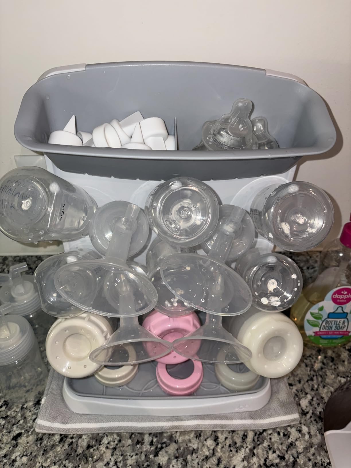 Ubbi Vertical Baby Bottle Drying Rack, Space Saving Countertop Bottle Dryer | 13-Peg Bottle Drying Rack Removable Drain Tray, Baby Organizer for Pump Parts, Pacifiers & Accessories, Dishwasher Safe, Gray customer photo 2