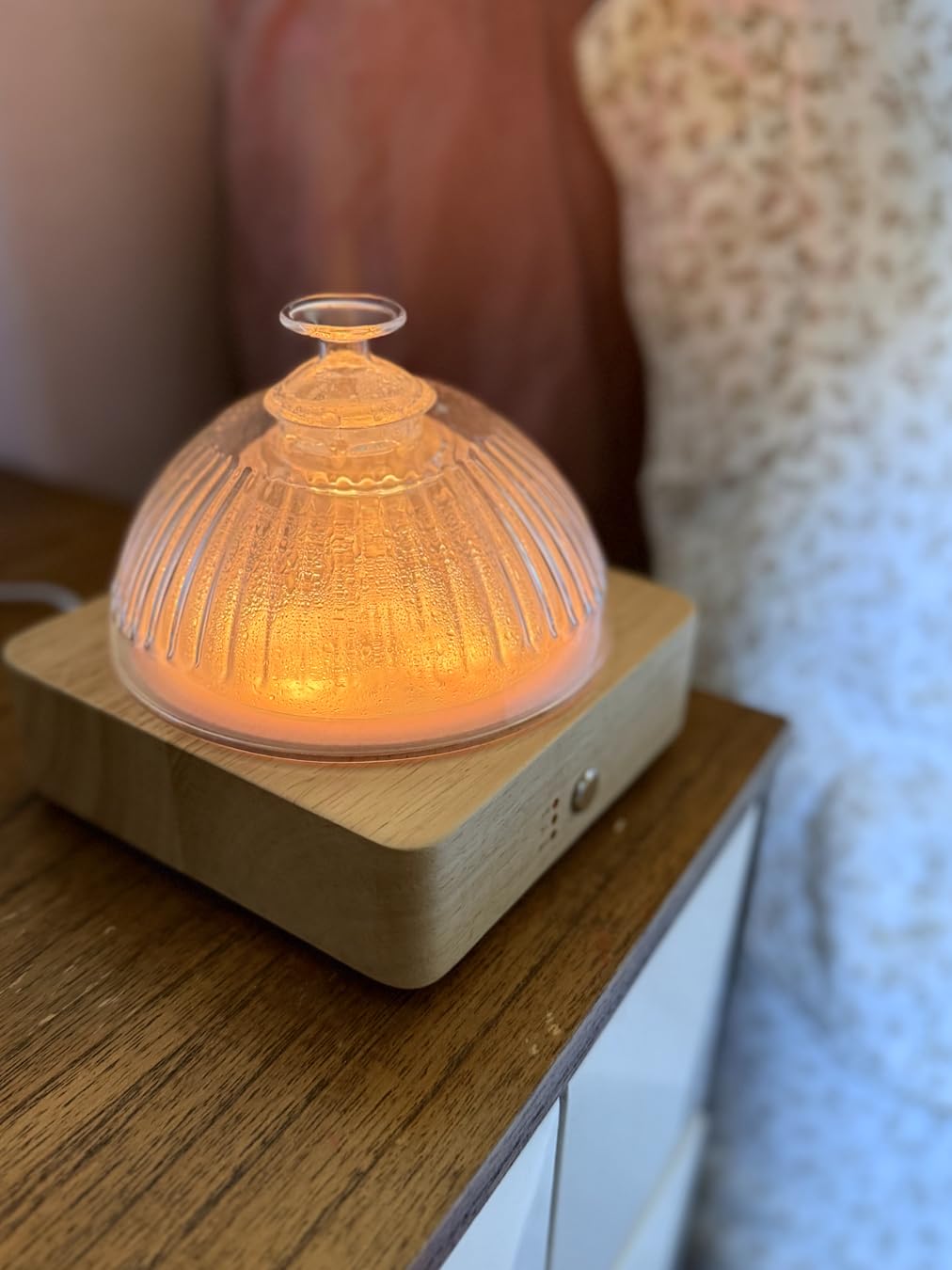 Glass Dome Essential Oil Diffuser with Glass Reservoir & Wood Base-No Plastic, 200ml Ultrasonic Diffuser for Aromatherapy with Timer 7 Color Light Auto-Off for Home Office Yoga Pilates customer photo 2
