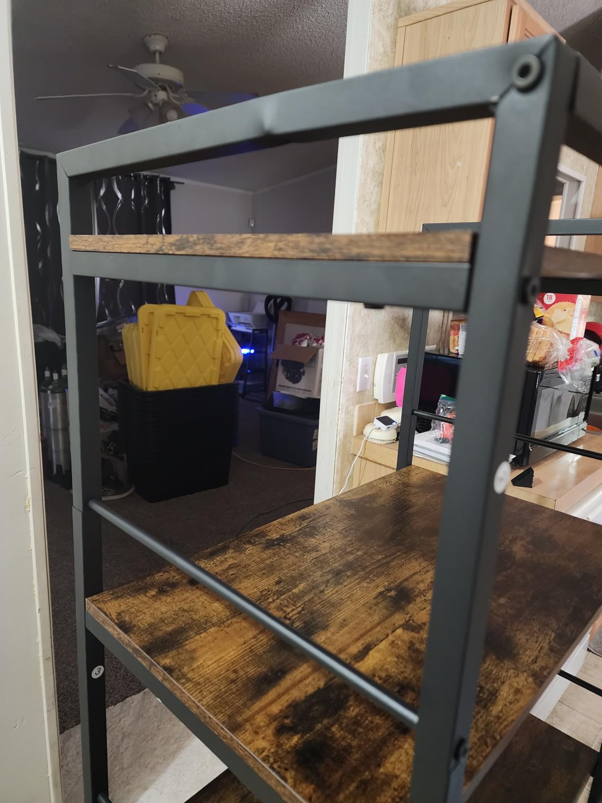 Denkee 5-Tier Bakers Rack for Kitchen with Storage, Industrial Microwave Stand Shelf, Coffee Bar for Small Spaces, Free Standing Kitchen Storage Shelf Rack, 23.7