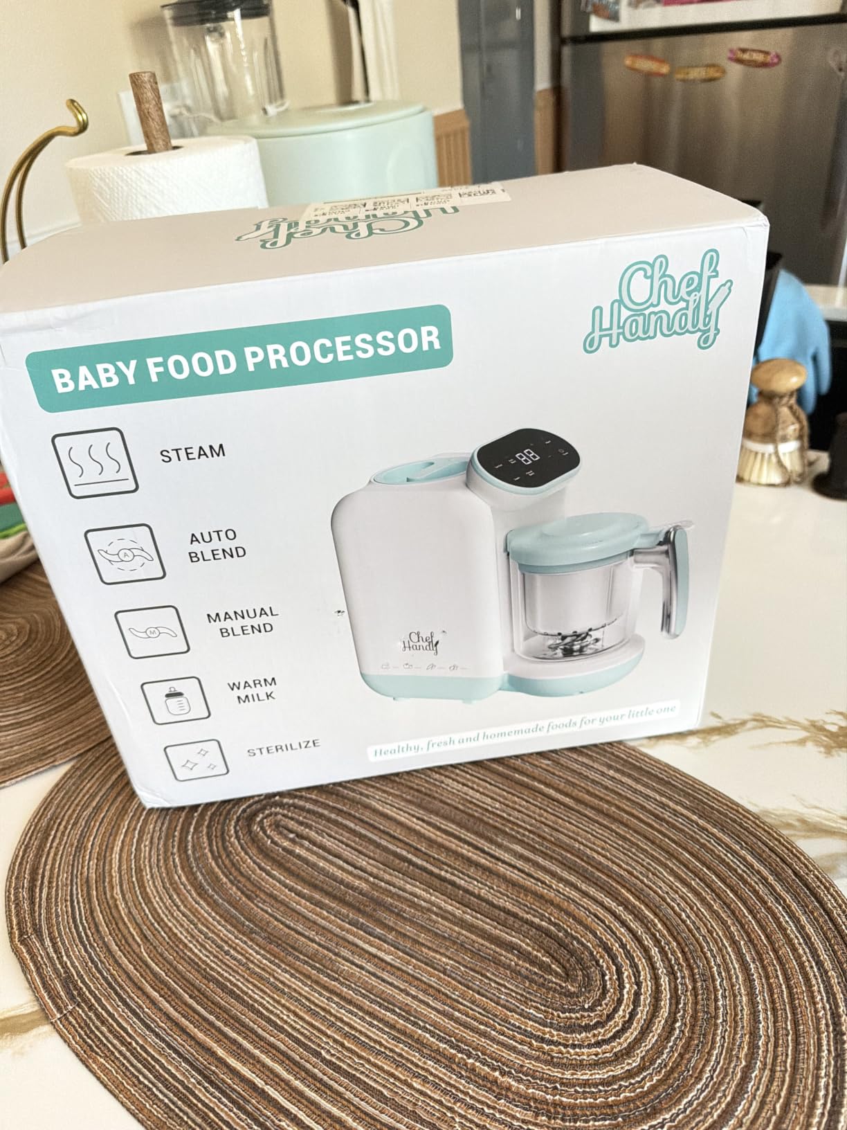 Chefhandy 5-in-1 Baby Food Maker with Stainless Steel Steam Basket, Green | One-step baby food processor with BPA-free food-contact parts, 6 reusable pouches, and recipe guide for homemade baby meals customer photo 2