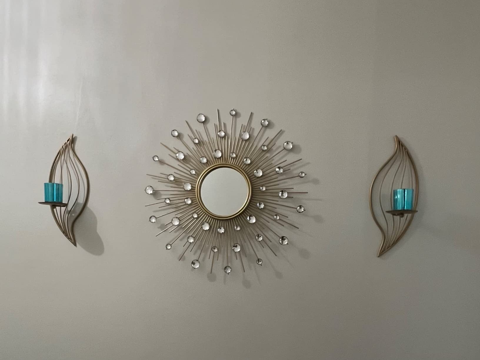 Gold Sunburst Mirror for Wall Decor Metal Sun Wall Mirror Decorative with Crystal Diamond for Living Room Bedroom Entryway Large Circle Mid Century Modern Starburst Wall Hanging 24 Inch customer photo 1