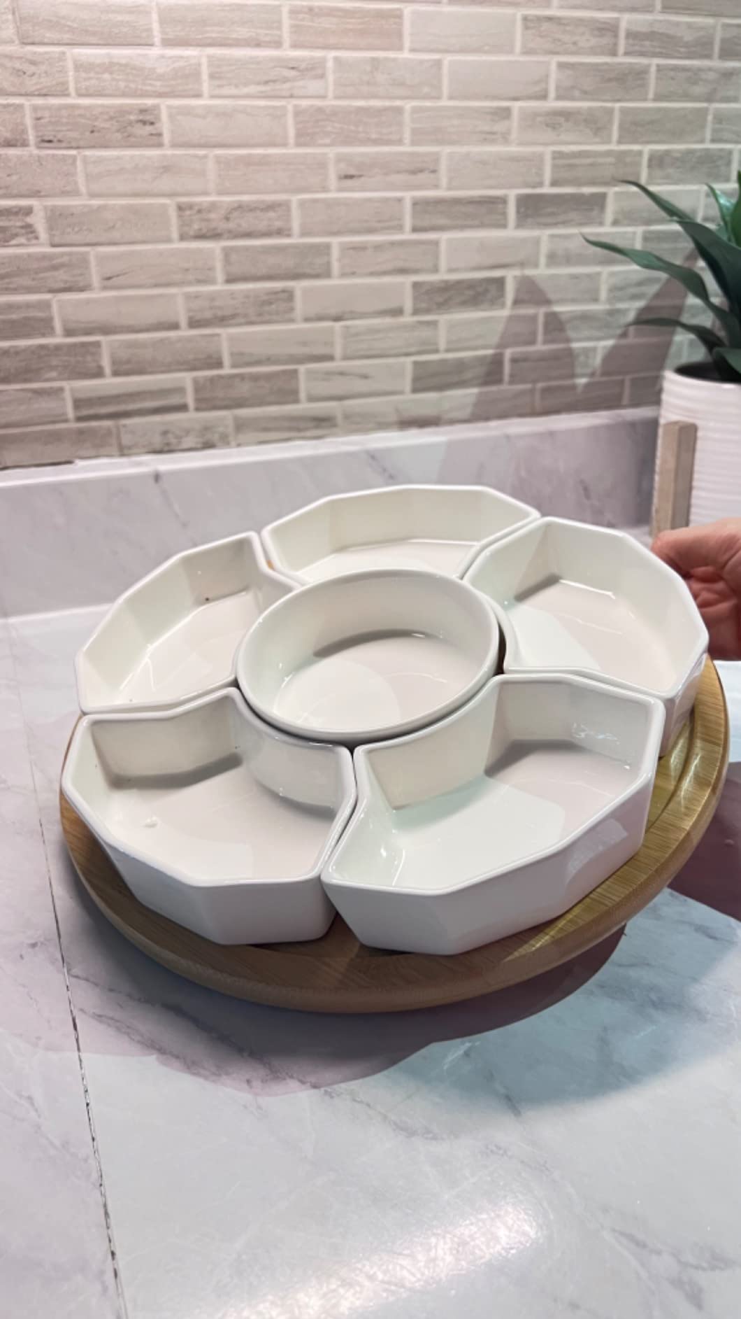 SOUJOY 11'' Lazy Susan Serving Tray, Porcelain 360° Rotatable Serving Tray and Platters, Removable Divided Serving Dishes, Party Relish Bowl for Chip, Dip, Veggies, Candy and Snack, Cheese, 7 Pieces customer photo 2