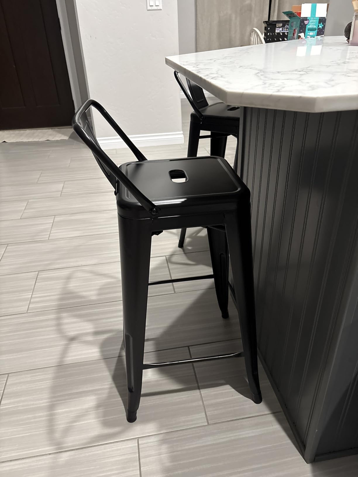 Yaheetech 26 Inch Metal Bar Stools Set of 4 Bar Chairs with Low Back, Black, Counter Height Stools with Steel Frame, Industrial Kitchen Chairs with Footrest customer photo 2
