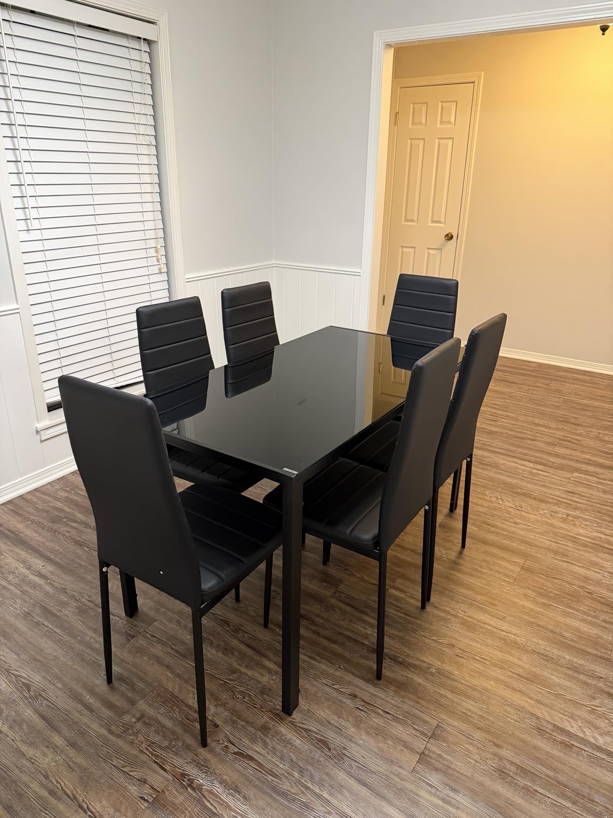 Bealife Kitchen Dining Table Set for 6, Tempered Glass 7 Piece - Black customer photo 1