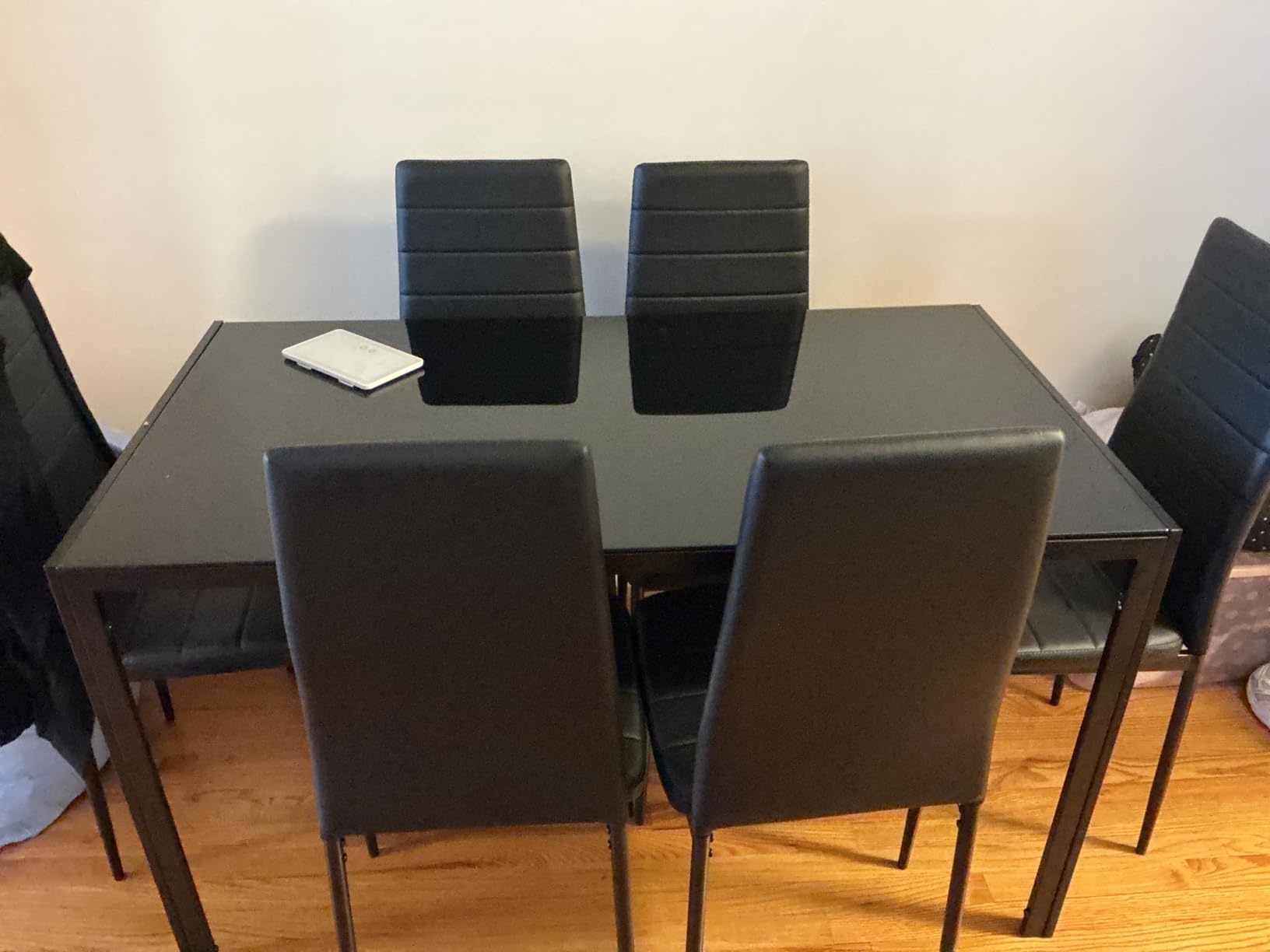 Bealife Kitchen Dining Table Set for 6, Tempered Glass 7 Piece - Black customer photo 2