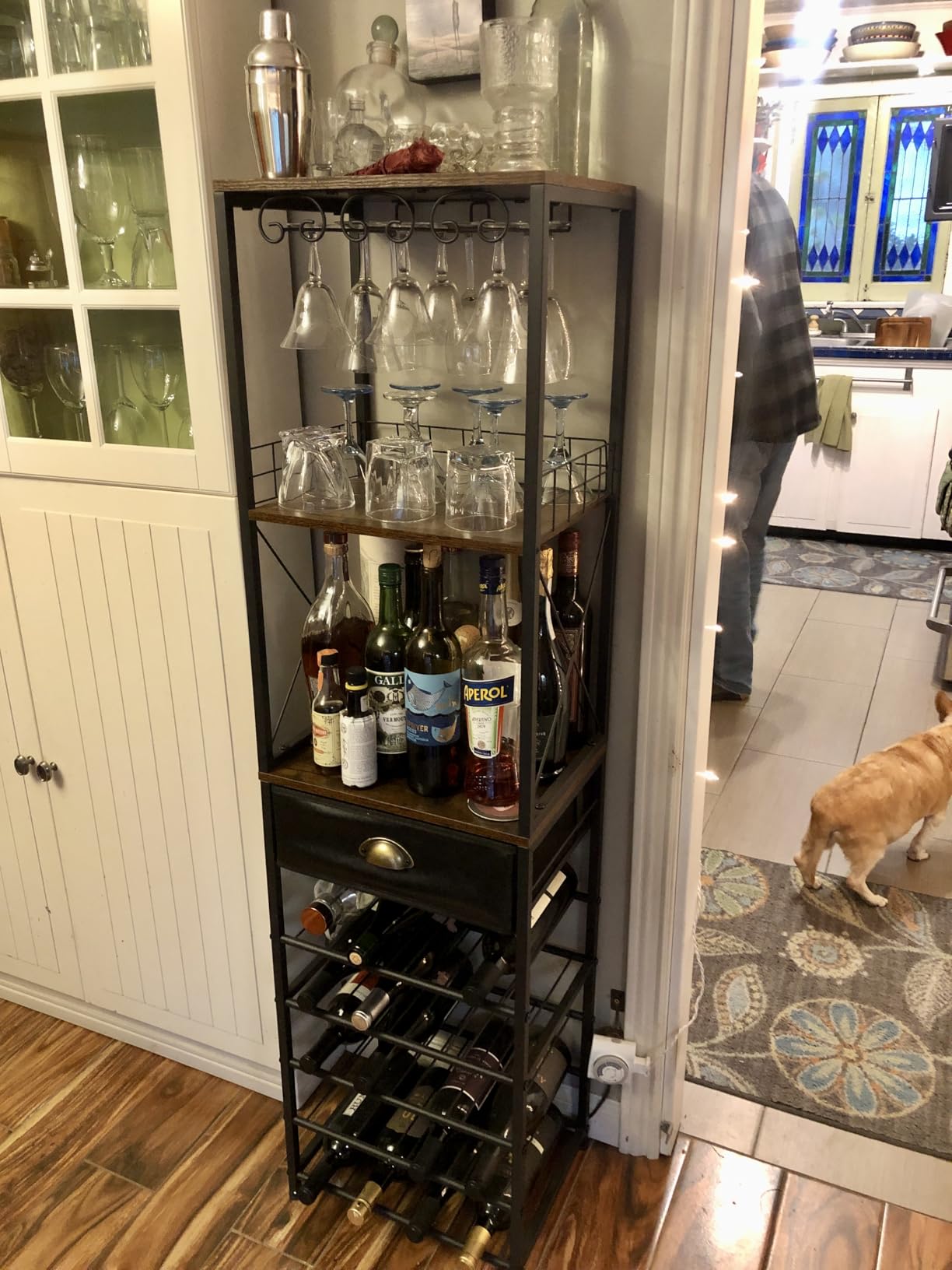 Homeiju Wine Rack Freestanding Floor, Bar Cabinet for Liquor and Glasses, 4-Tier Bar Cabinet with Tabletop, Glass Holder, Storage Drawer and Wine Storage for Living Room customer photo 1
