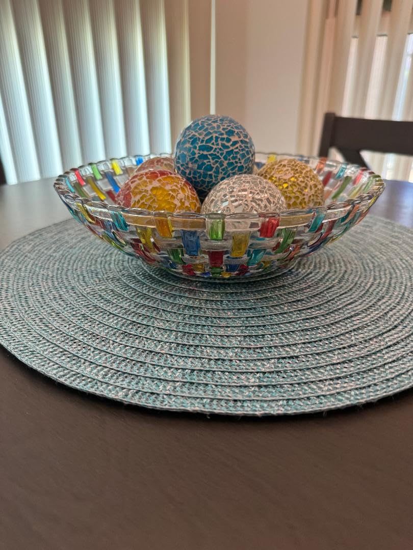 MAGCOLOR Hand Painted Colorful Woven Glass Crystal Salad & Fruit Bowl Decoration, Centerpiece For Home, Office, Wedding Decor, Fruit, Snack, Dessert, Server customer photo 2