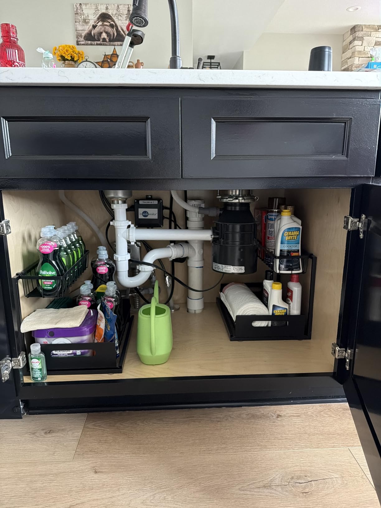 REALINN Under Sink Organizer, Pull Out Cabinet Organizer, 2 Tier Metal Slide Out Shelf with L Shaped Design for Kitchen, Bathroom, Laundry, and Utility Cabinet Storage for Deep Cabinets, Black, 1 Pack customer photo 2