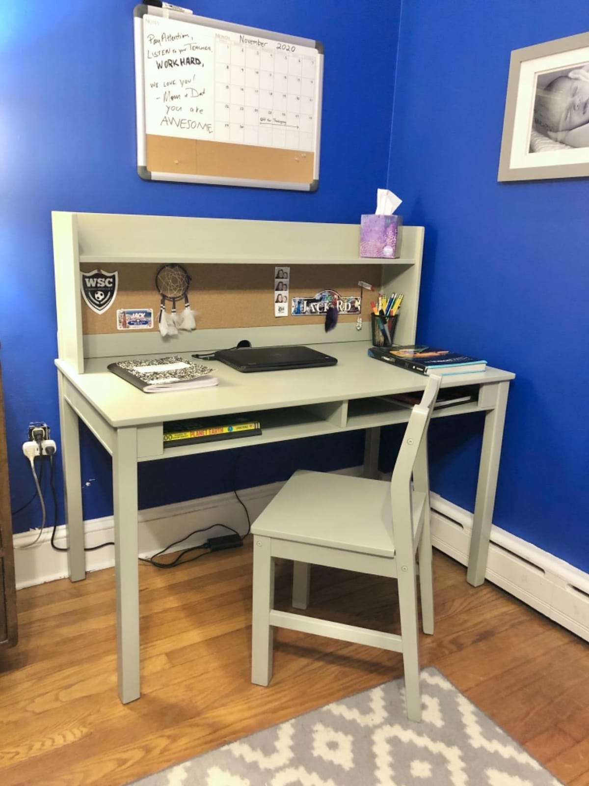Martha Stewart Kids' Desk with Hutch and Chair Set by Guidecraft - Navy: Kids Table and Chair Set with Storage Cubbies and Bulletin Board, Wooden Study Desk for Boys or Girls Bedroom customer photo 2