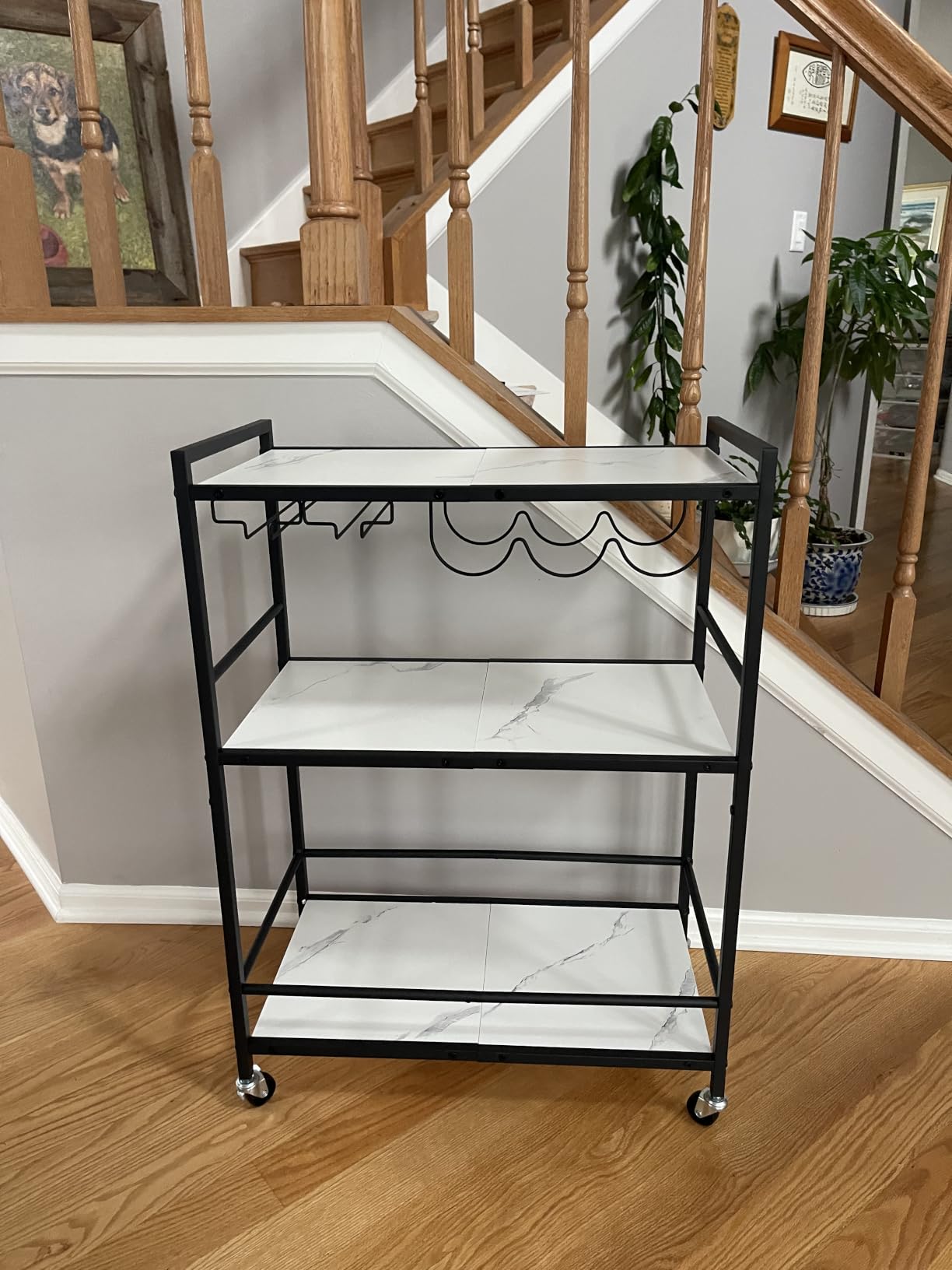 TUTOTAK Bar Cart, Serving Cart for Home, Microwave Cart, Drink Cart, Mobile Kitchen Shelf with Wine Rack and Glass Holder, Rolling Beverage Cart BC01BB030 customer photo 1