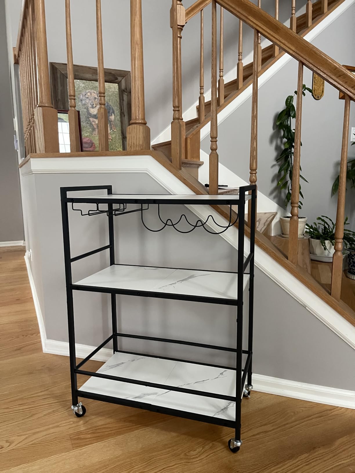 TUTOTAK Bar Cart, Serving Cart for Home, Microwave Cart, Drink Cart, Mobile Kitchen Shelf with Wine Rack and Glass Holder, Rolling Beverage Cart BC01BB030 customer photo 2