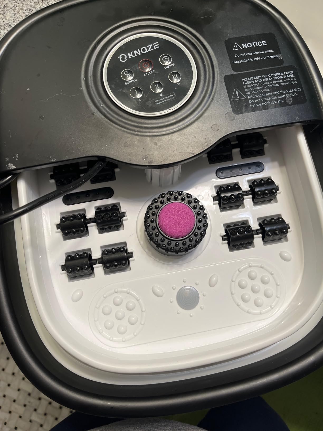 KNQZE Collapsible Foot Spa Bath with Heat & Bubble, Foot Soaking Tub with Timer and Red Light., 16 Rollers & Pumice Stone, Enjoy Warm Water Foot Bath, Gift for Wife and Mom, Black customer photo 2
