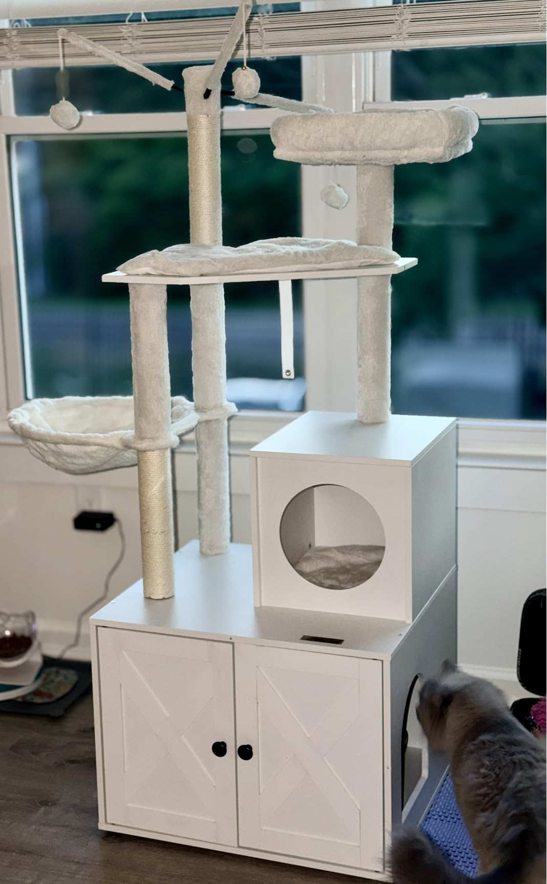 Feandrea Cat Tree with Litter Box Enclosure, 59-Inch Modern Cat Tower, 2-in-1 Condo with Scratching Posts, Washable Removable Cushion, Greige UPCT113G01 customer photo 1
