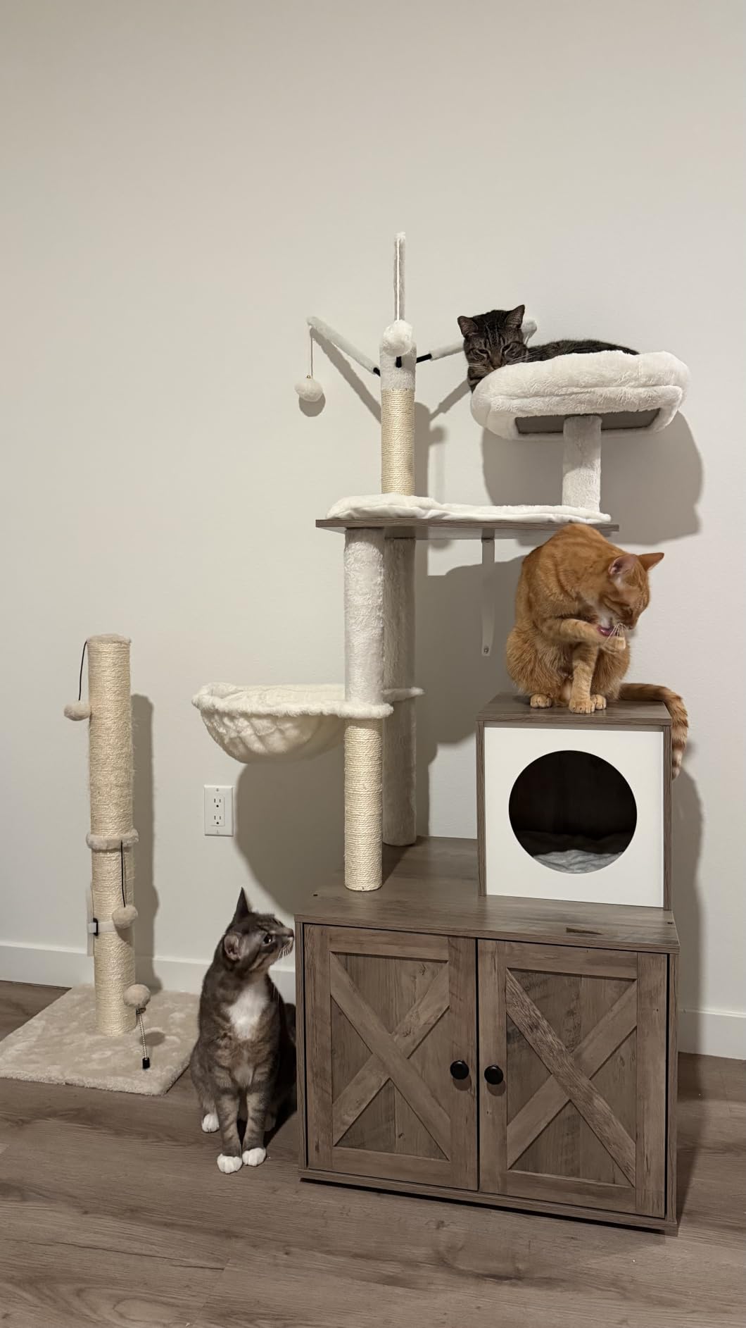 Feandrea Cat Tree with Litter Box Enclosure, 59-Inch Modern Cat Tower, 2-in-1 Condo with Scratching Posts, Washable Removable Cushion, Greige UPCT113G01 customer photo 2