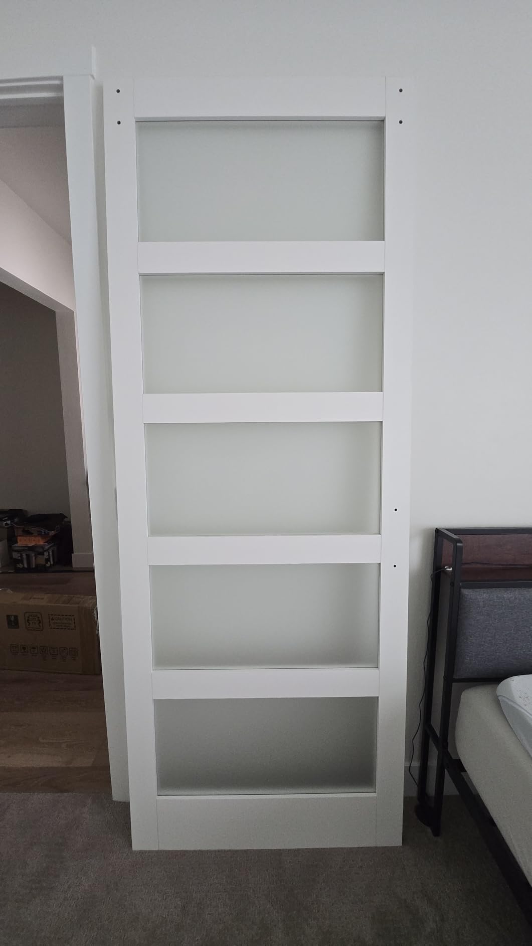Double 21×84 Inch Glass Barn Door Slab and 7ft Hardware Kit Included, 3 Frosted Glass, LVL Wood Panel Covered with White Water-Proof Scratch-Proof PVC Surface, Simple DIY Assembly customer photo 1